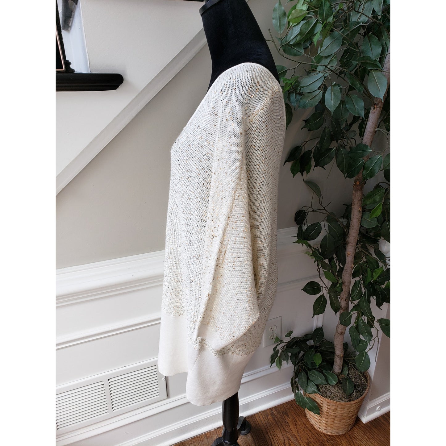 Ashley Stewart Tunic Sweater Women 18/20 White Sequin Open Knit Scoop Neck