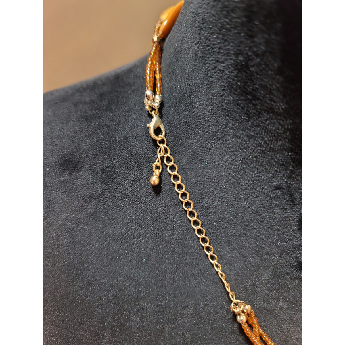 Women's Orange Beaded Multi Layer Necklace With Lobster Clasp Elegant Jewelry