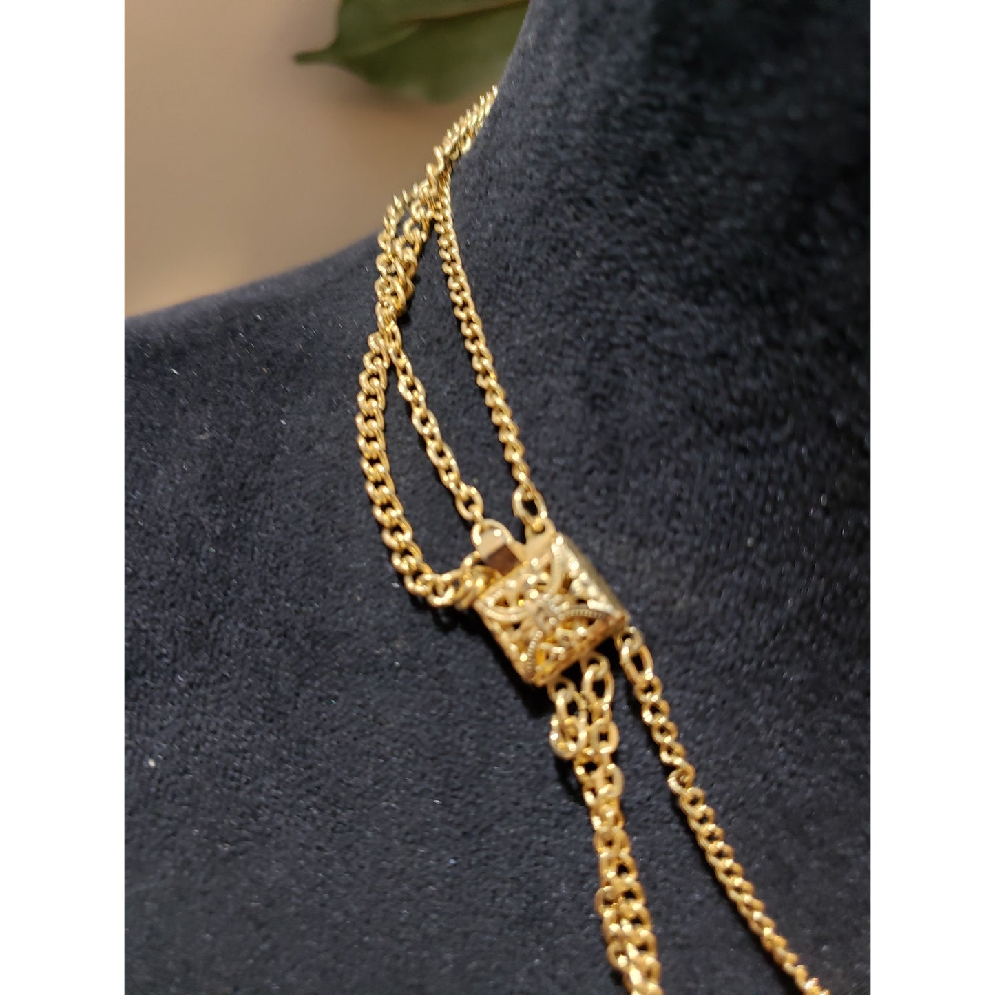 Womens Fashion 3 Strand Gold Plated Chains Twice Mini Pendant Necklace Jewelry