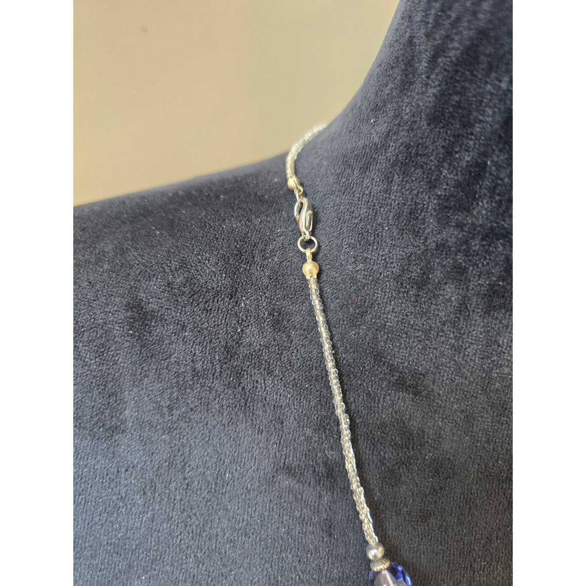Purple Silver Tone Beaded Necklace Glass Style Beads Boho Fashion Jewelry