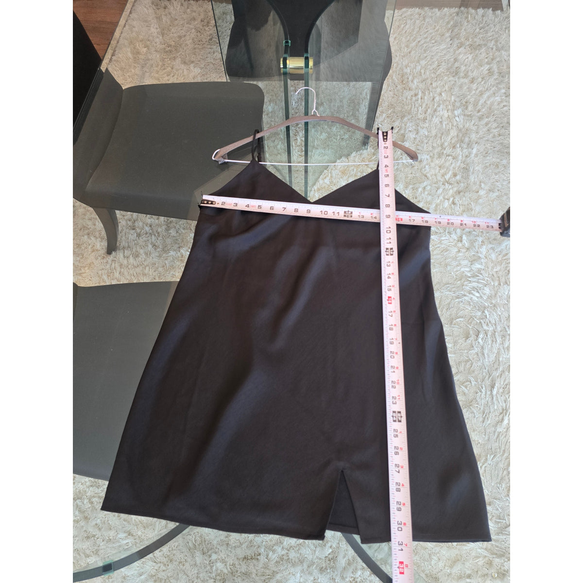 A New Day Slip Mini Dress Women's Medium Black Side Slit V-Neck Spaghetti Strap