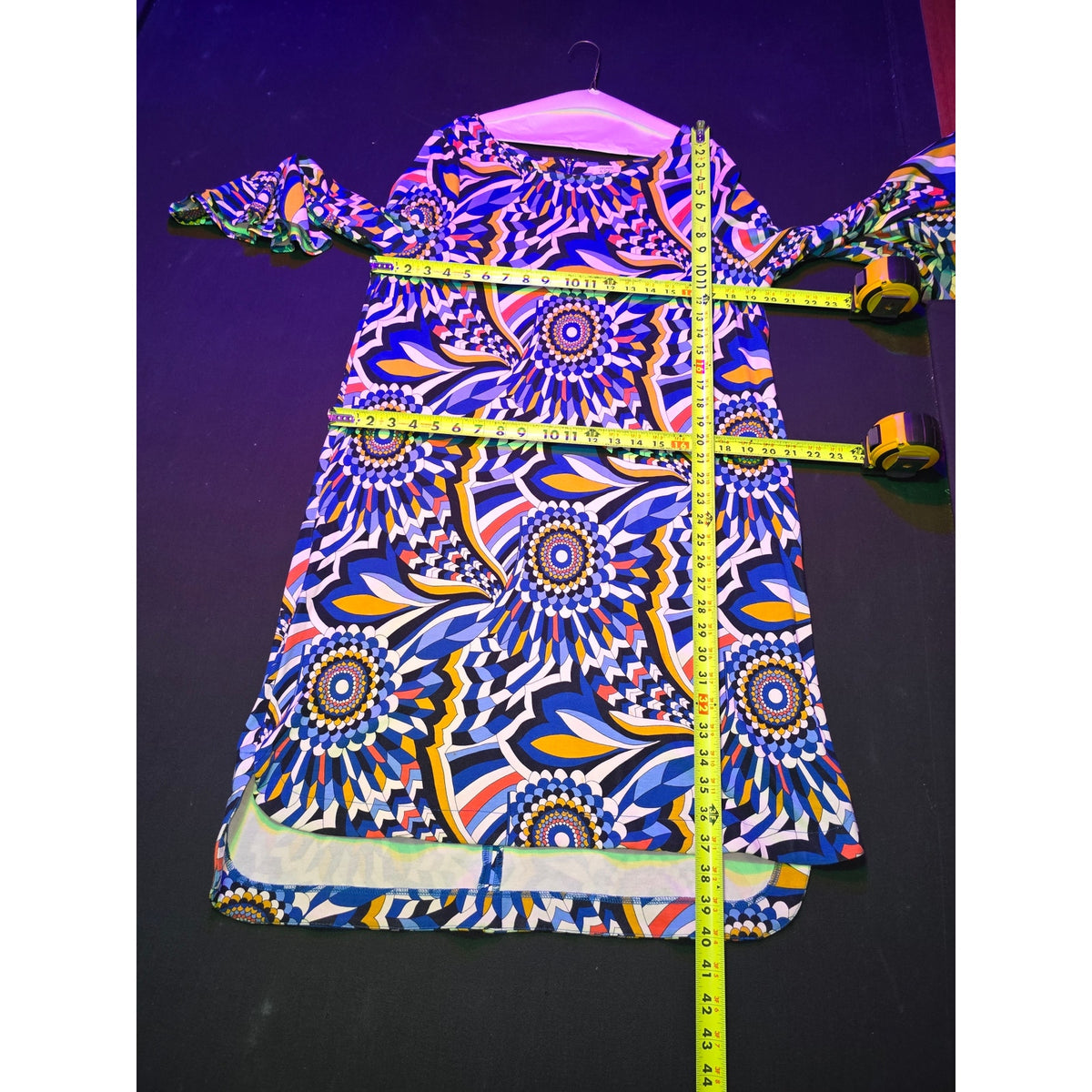 Crown & Ivy Sheath Dress Womens Large Multi Geo Print Rayon Long Sleeve Back Zip