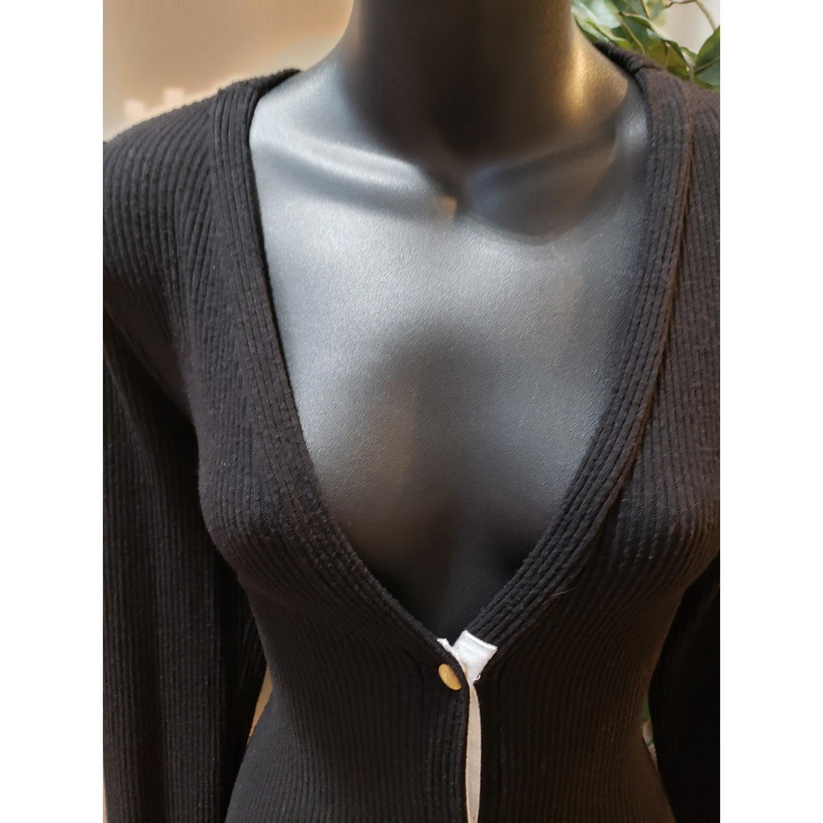Fashion Nova Sweater Dress Women Small Black Stretch Ribbed Pockets Button Front