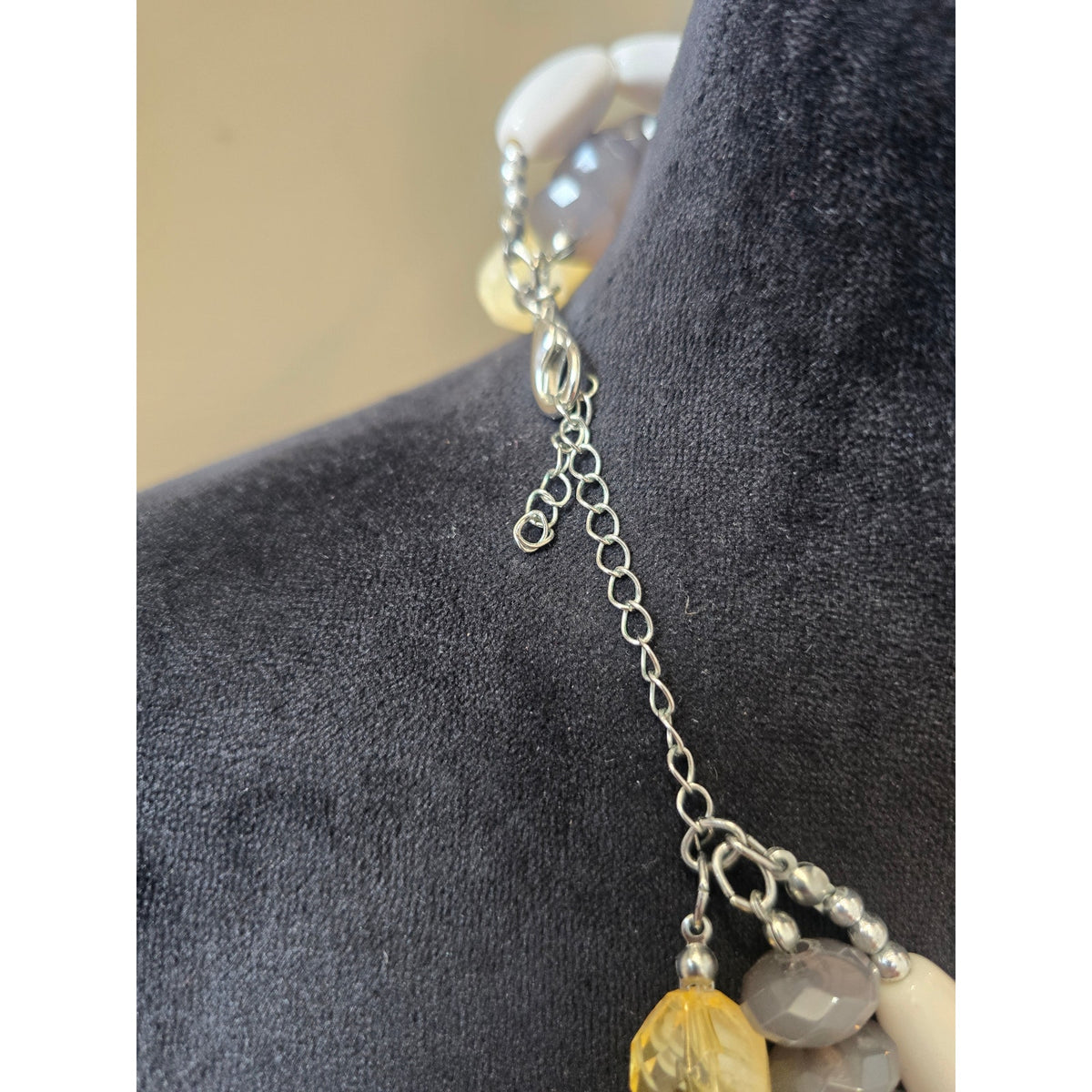 Chunky Yellow Gray White Multi Strand Beaded Statement Necklace