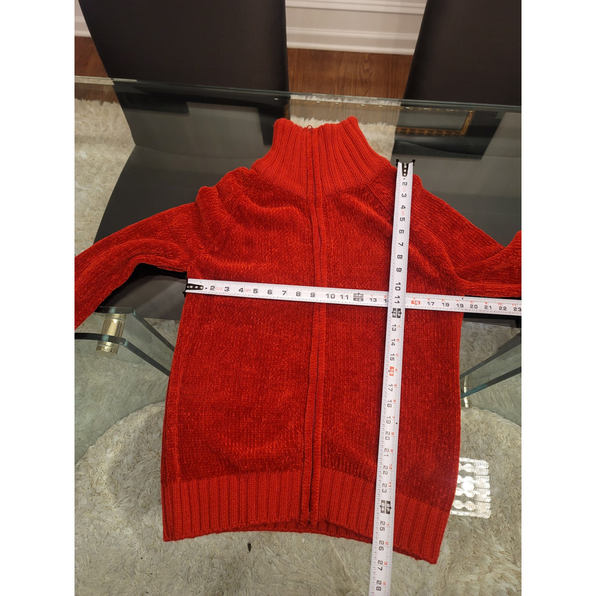 Carolyn Taylor Cardigan Sweater Women's Small Red Ribbed Collar Front Zipper