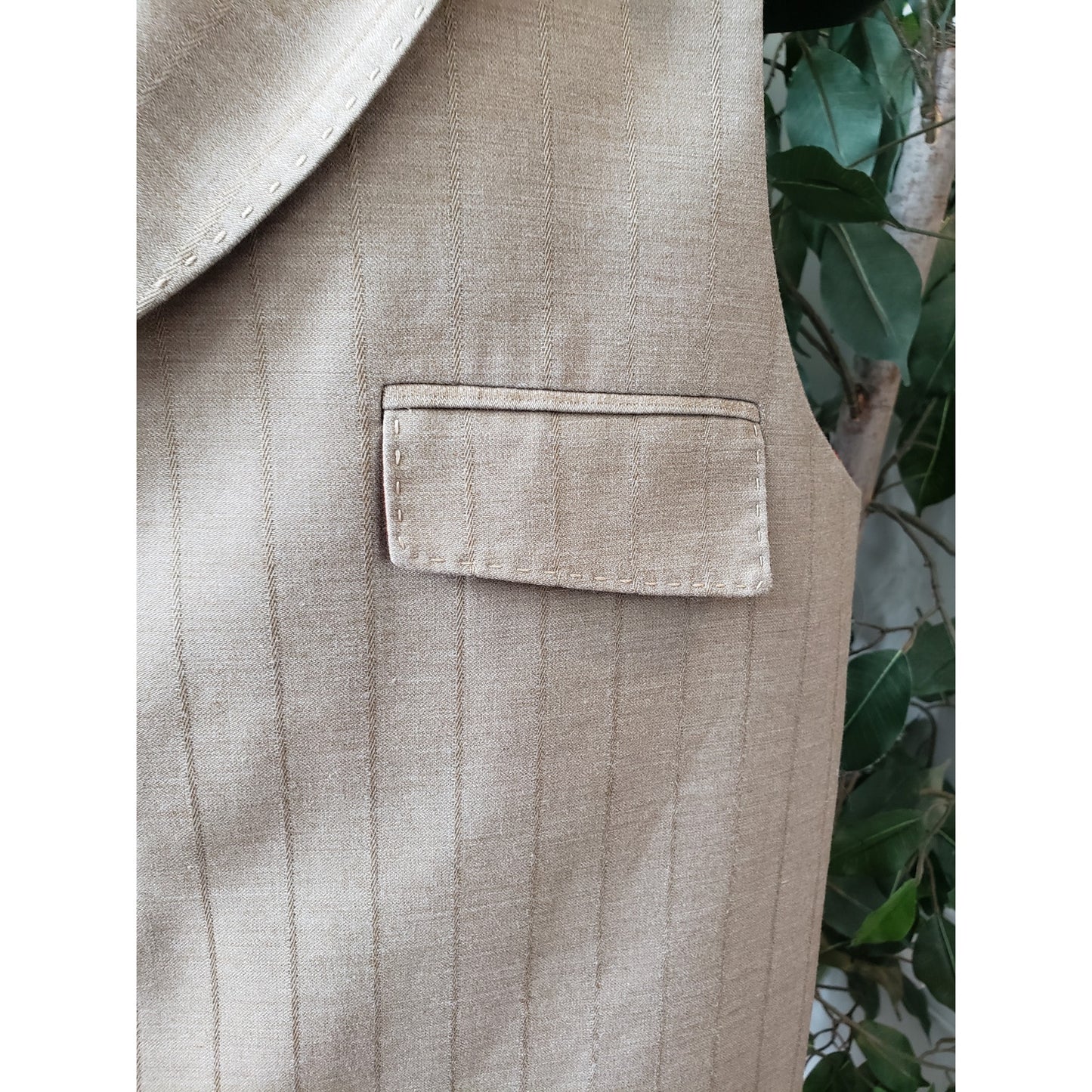 Valentino Ferrel Italy Suit Jacket Vest Pants Set Mens 44R Beige Classic Striped