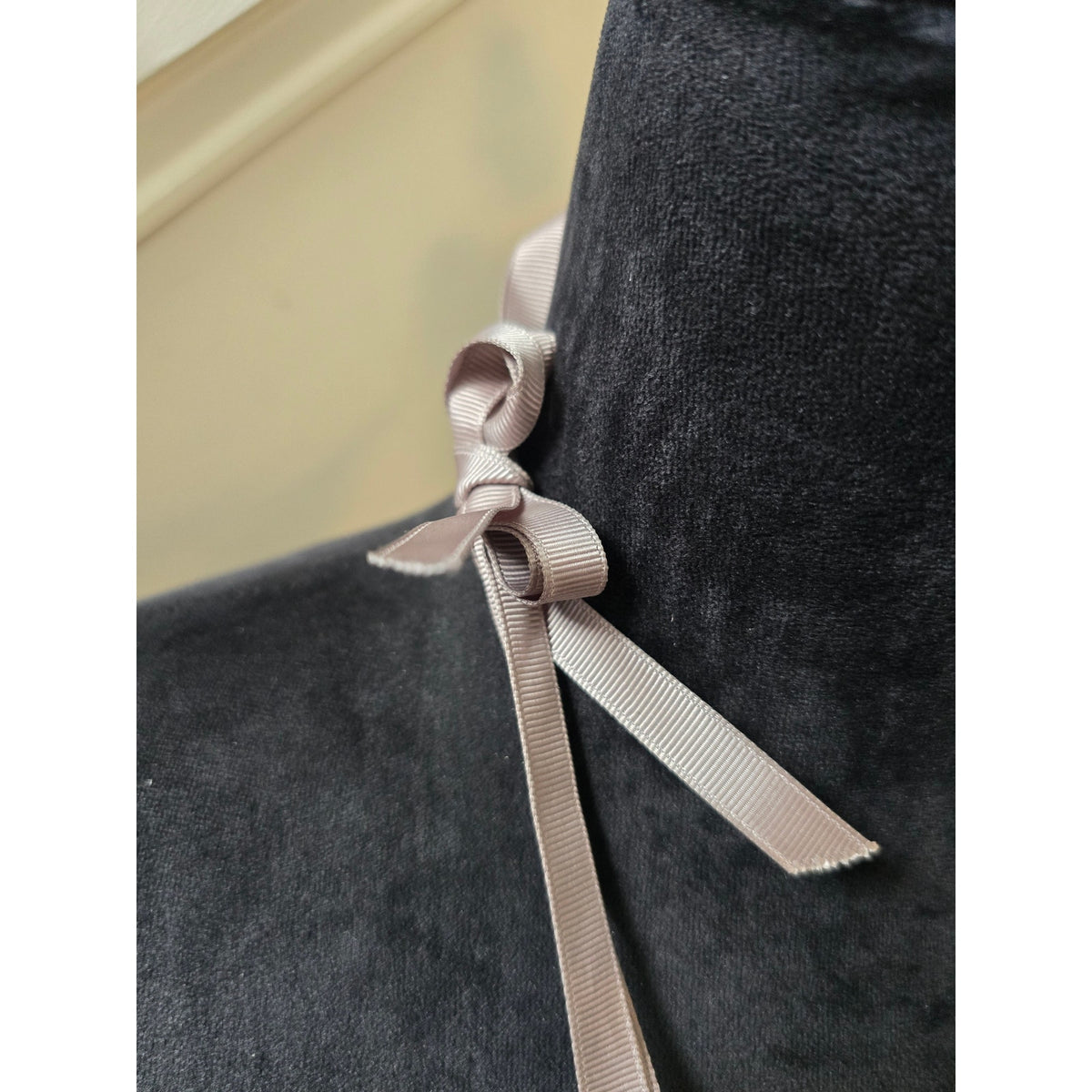 Silver Tone Smoky Gray Crystal Cluster Bib Necklace with Ribbon
