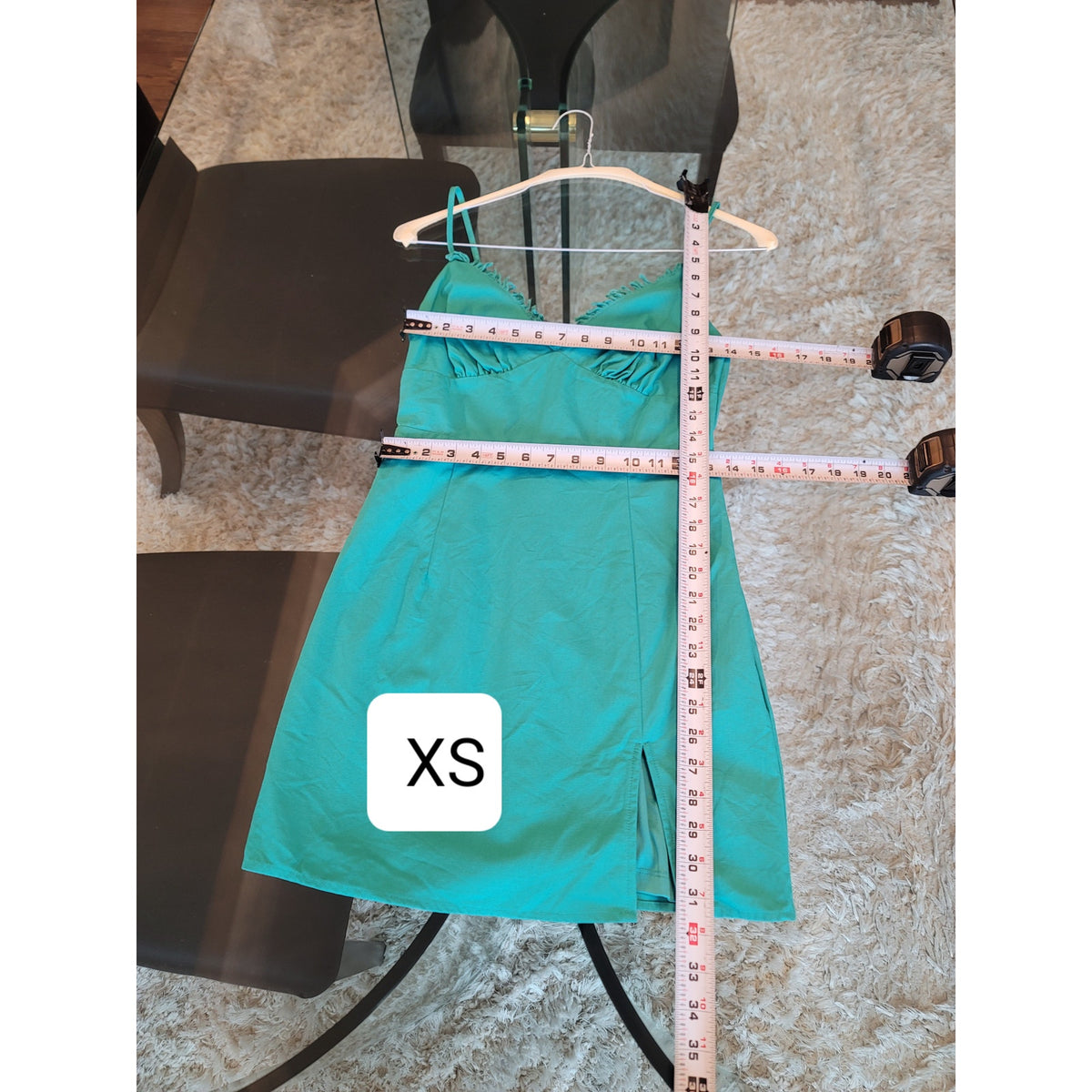 Pink Lily Dress Womens XS Teal Sleeveless Mini Fringe Trim Slit Party Summer