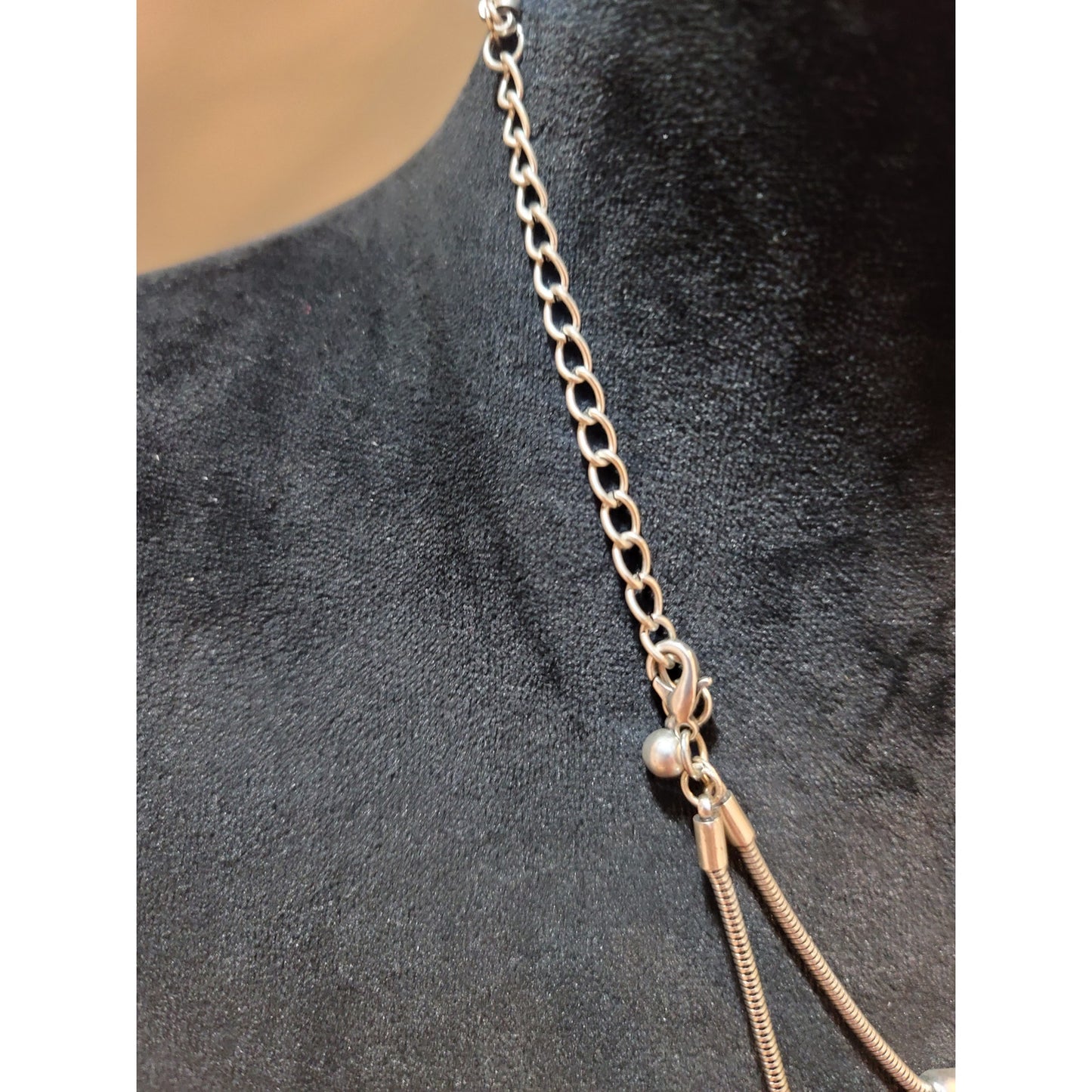 Women's Silver Tone Double Layer Statement Necklace With Lobster Clasp Jewelry