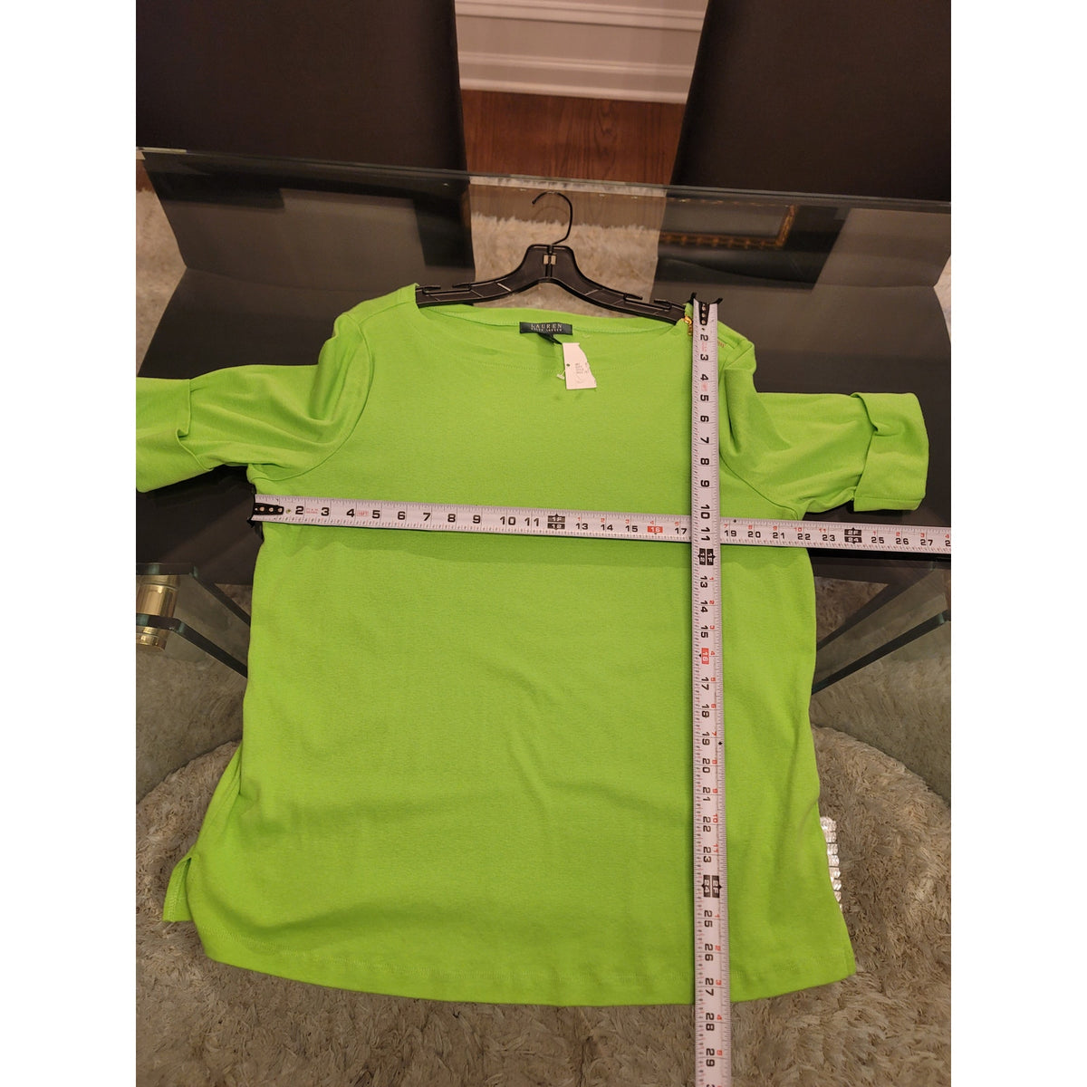 Lauren Ralph Lauren Blouse Top Womens SZ 1X Lime Green Shoulder Zipper Boat Neck