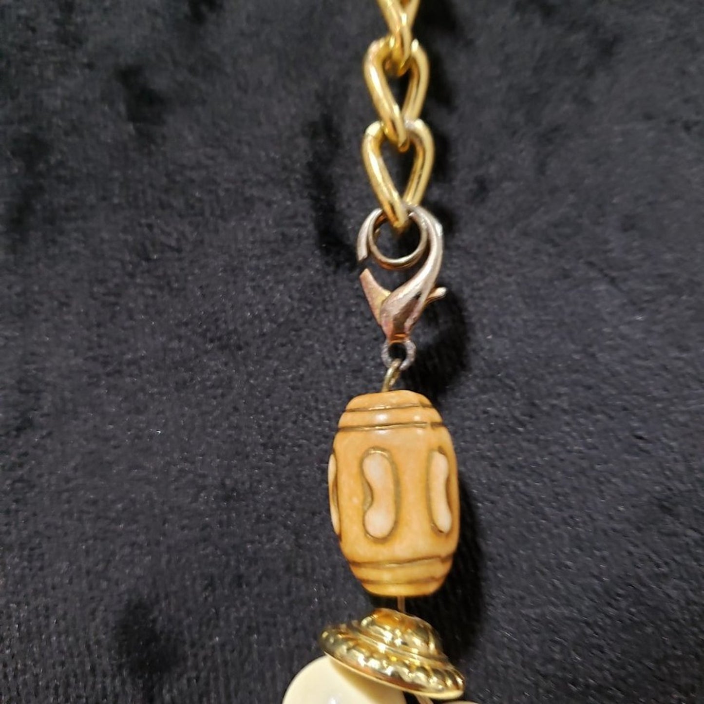 Womens Fashion Faux Ivory Carvings Beads Long Collar Necklace with Lobster Clasp