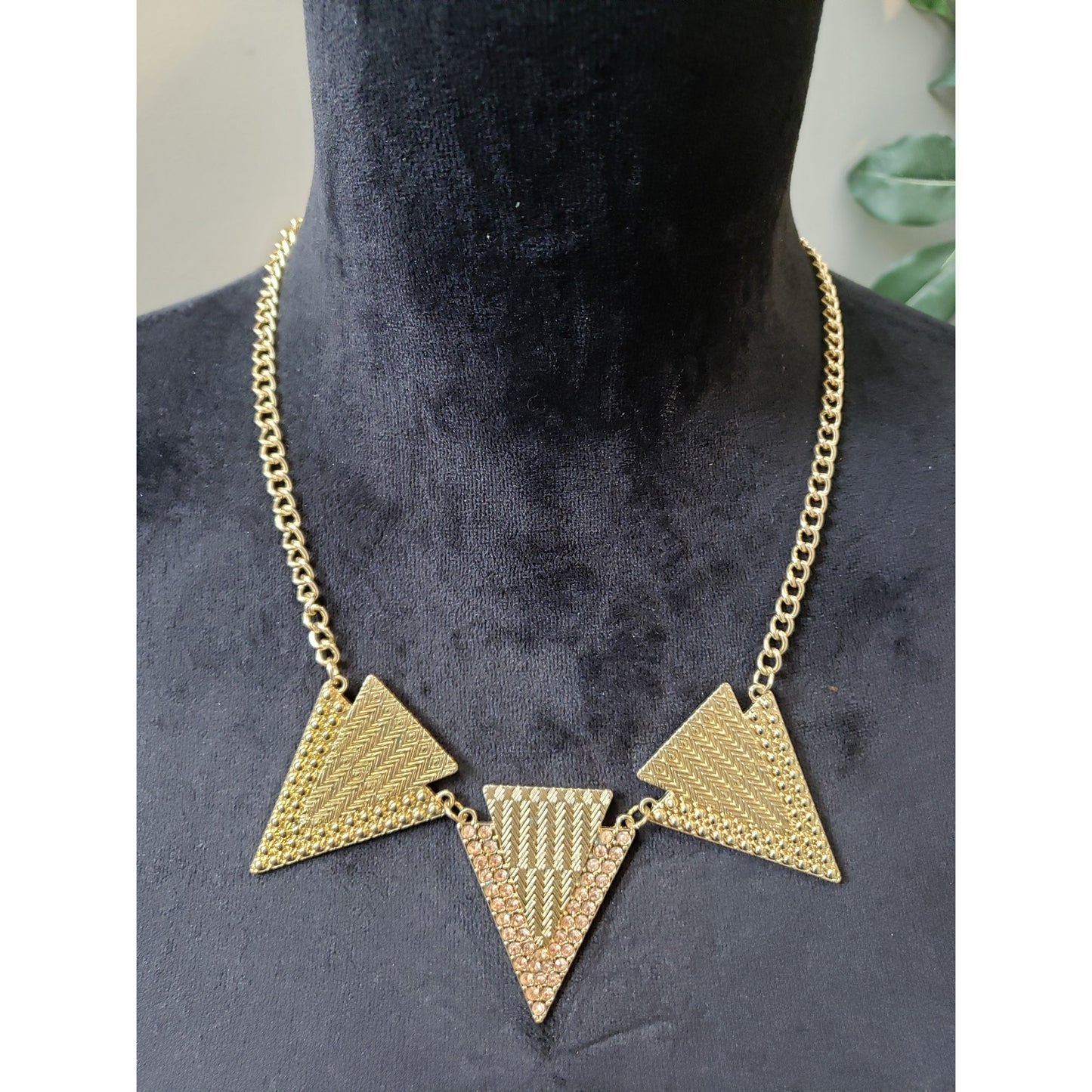 Women's Gold Geometric Statement Necklace Triangle Pendant Lobster Clasp Chic