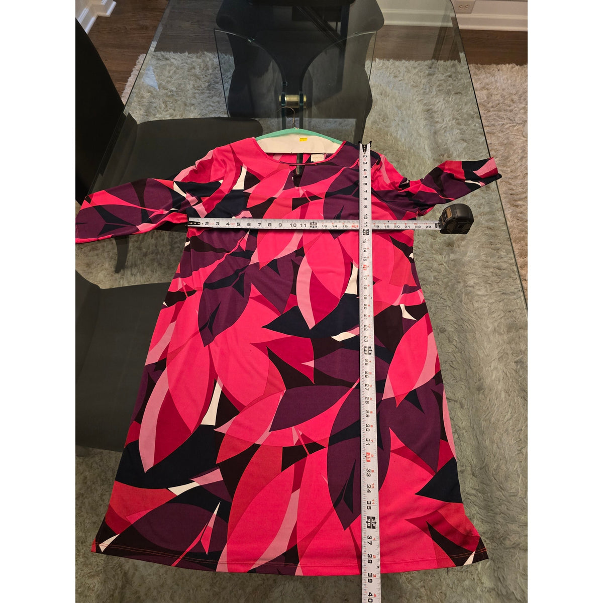 Chico's Shift Dress 3/XL Multi Stretch Geometric Keyhole 3/4 Sleeve Casual Party