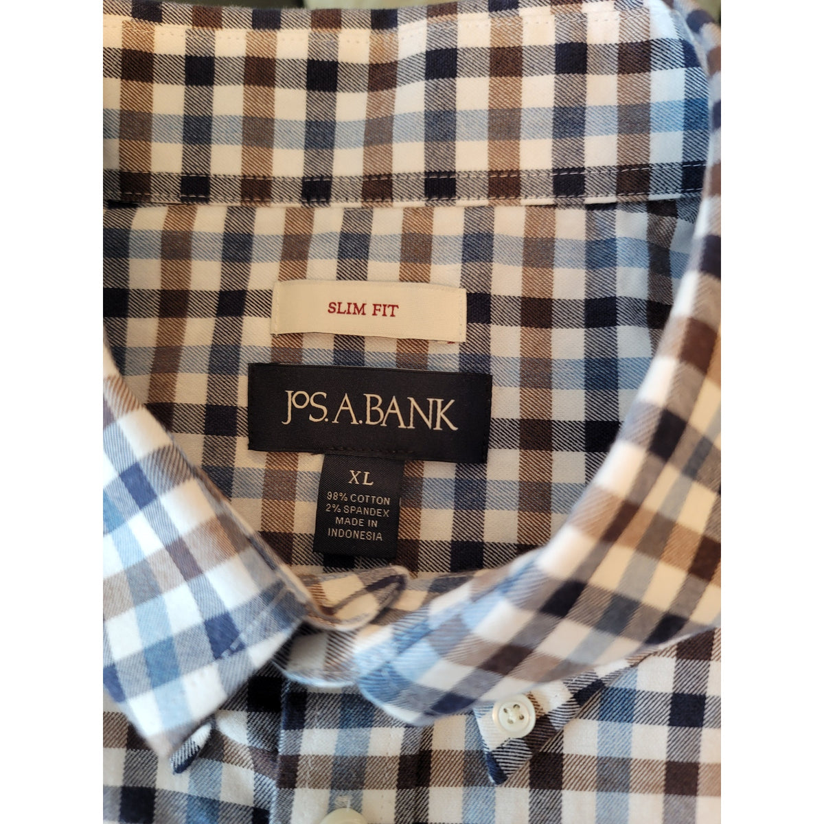 Joseph A. Bank Button Down Shirt Men's Size XL Blue White Cotton Blend Collared