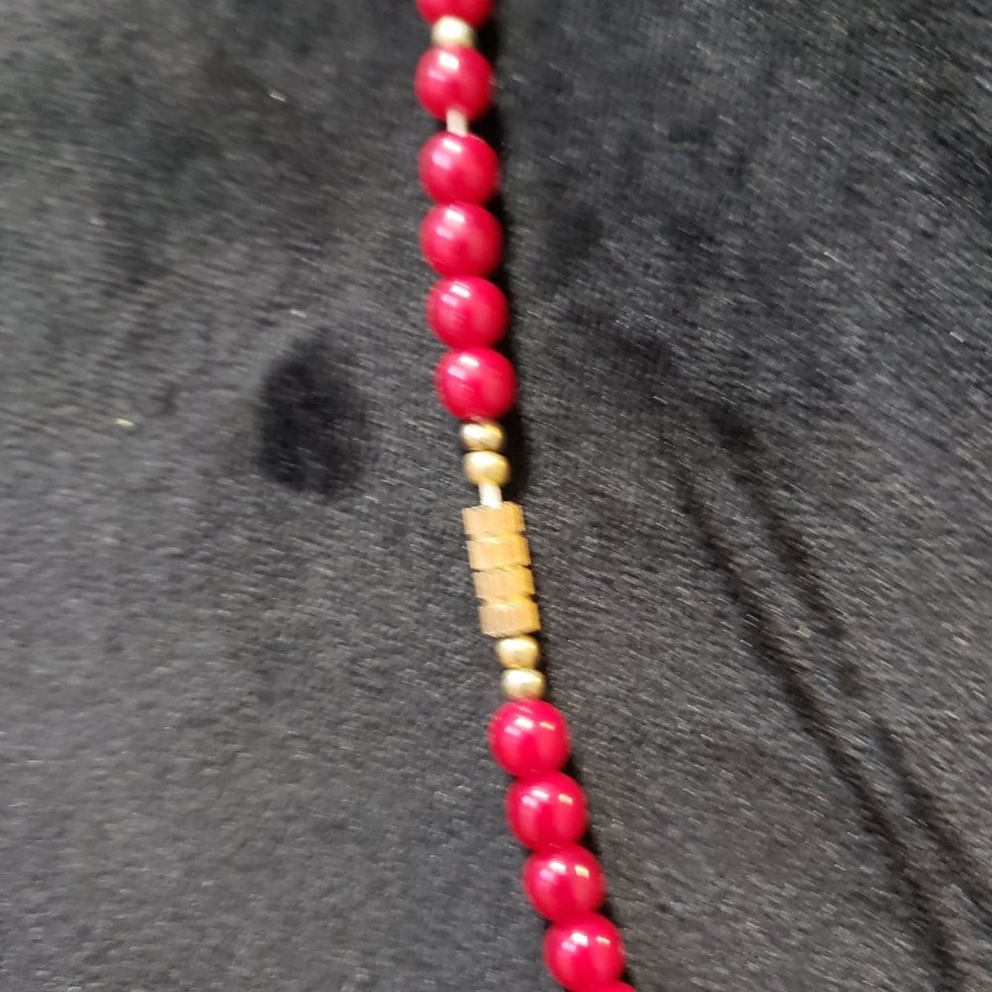 Womens Fashion Gold Tone Red Beaded Statement Collar Necklace with Barrel Clasp