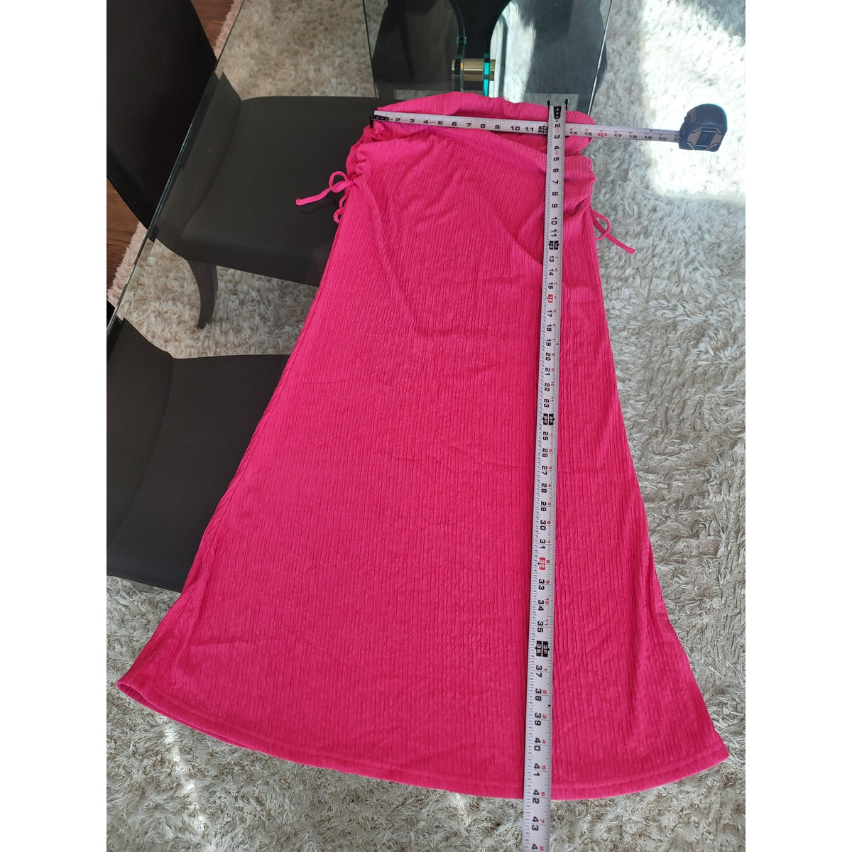 Two-Piece Dress Women's SZ XL Pink Ruched Cowl Neck Cap Sleeve Drawstring Tie