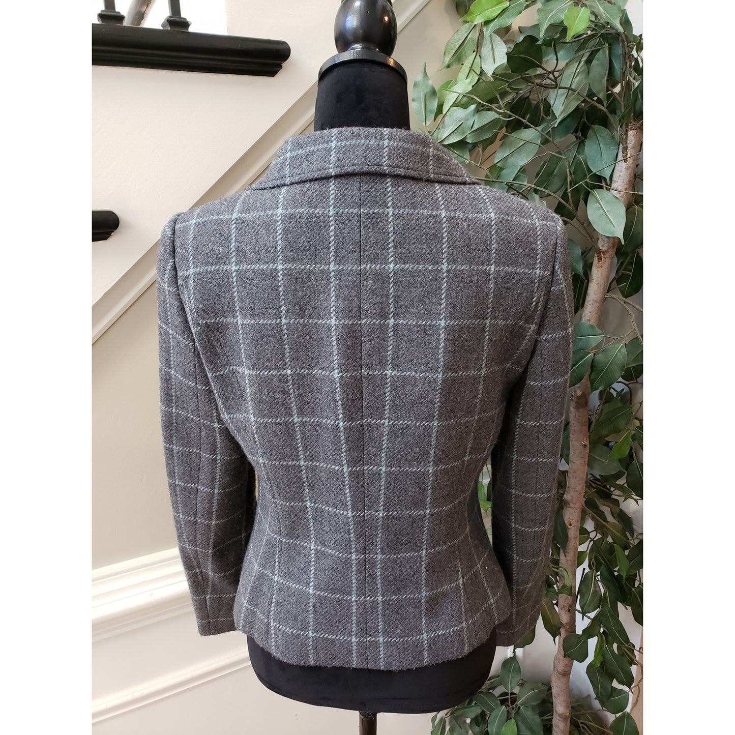 Brooks Brothers Blazer Jacket Women Large Checkered Gray Check Wool Button Front