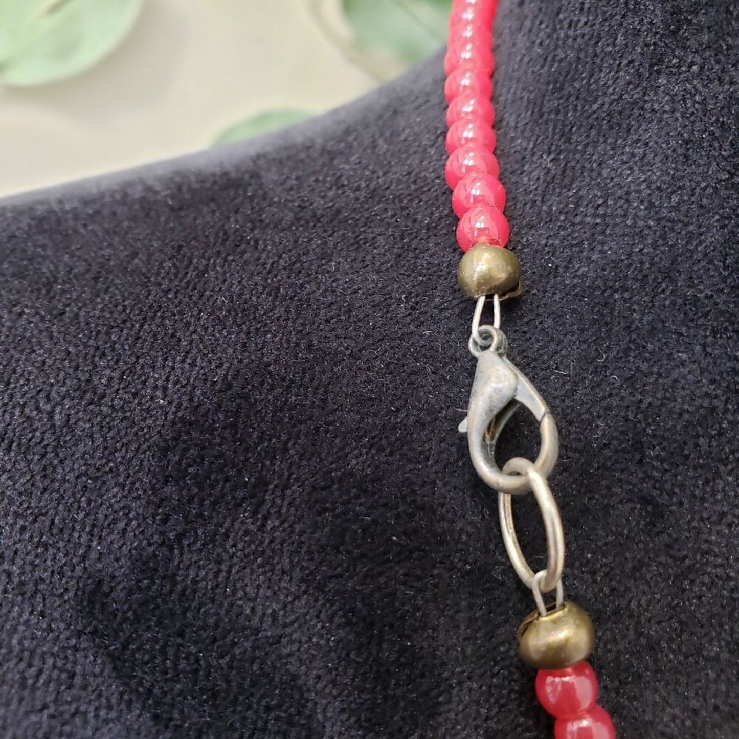 Womens Red Pearl and Jade Beaded Chain Pendant Necklace with Lobster Clasp