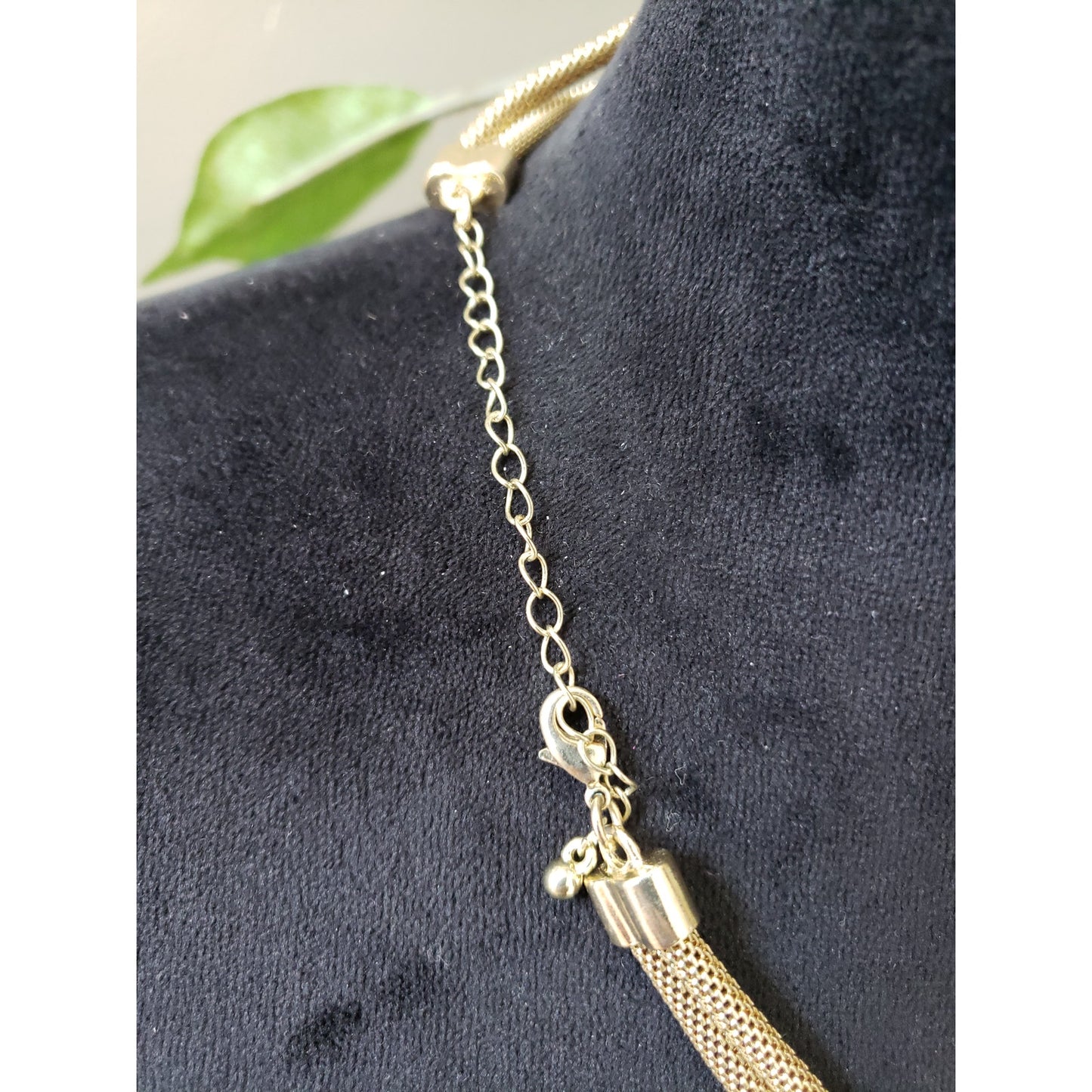 Womens 2 Strand Gold Tone Rings Bold Mesh Chain Necklace Jewelry with Lobster