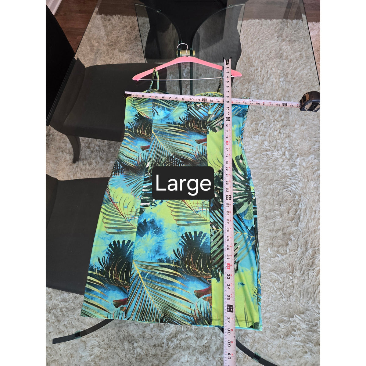 Merci Bodycon Dress Womens Large Multicolor Tropical Palm Padded Spaghetti Strap