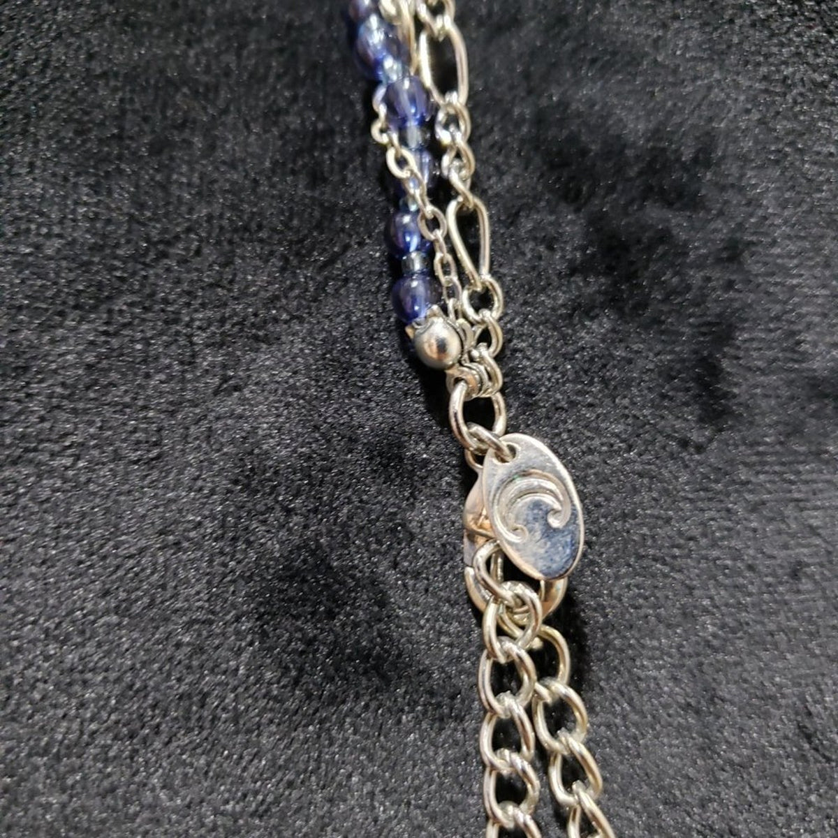 Womens Fashion Black Blue Rhinestones Long Collar Necklace with Lobster Clasp