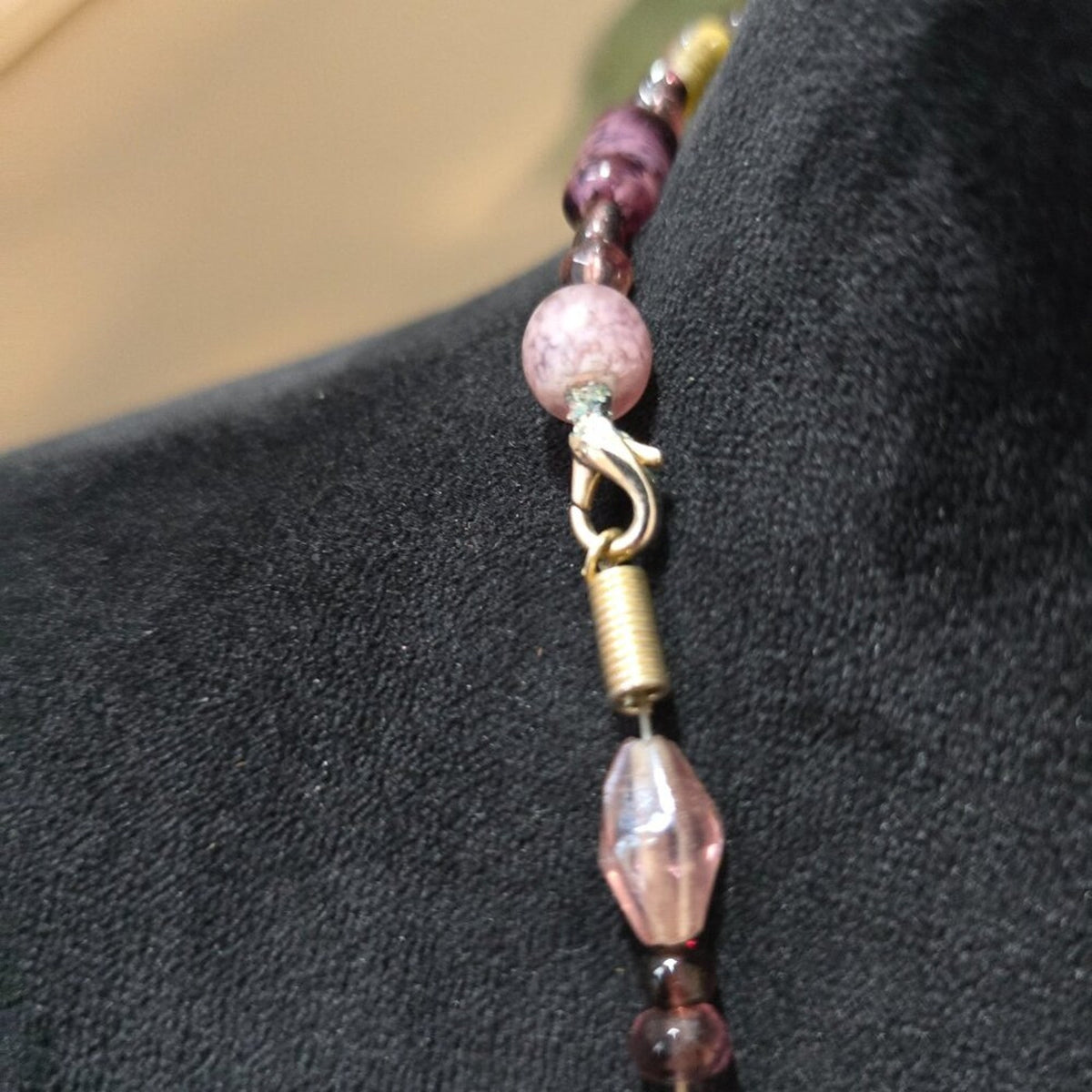 Women Fashion Pink Tourmaline & Ceramic Beaded Long Necklace with Lobster Clasp