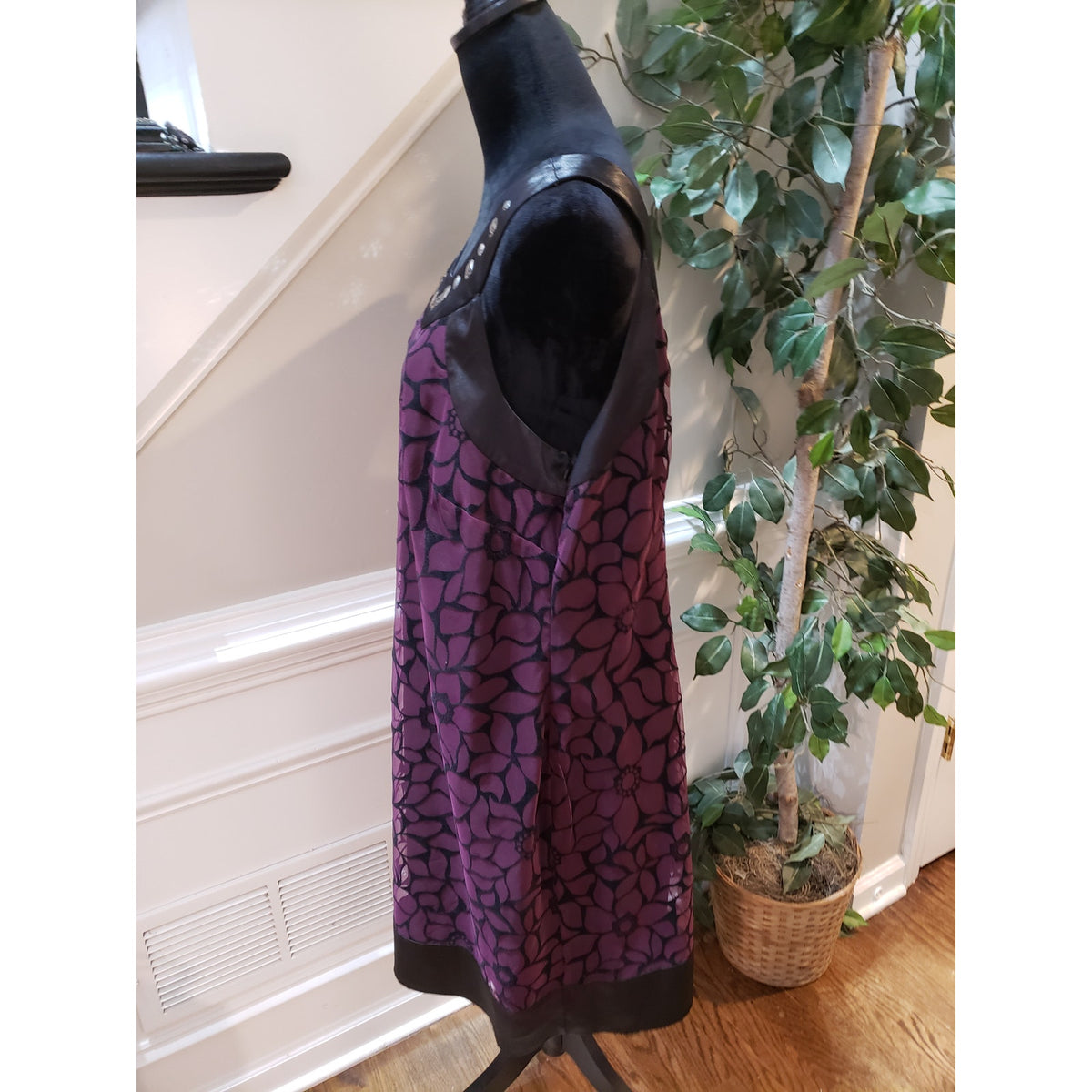 Signature by Robbie Bee Sheath Dress Women's 18W Black & Purple Floral Beaded