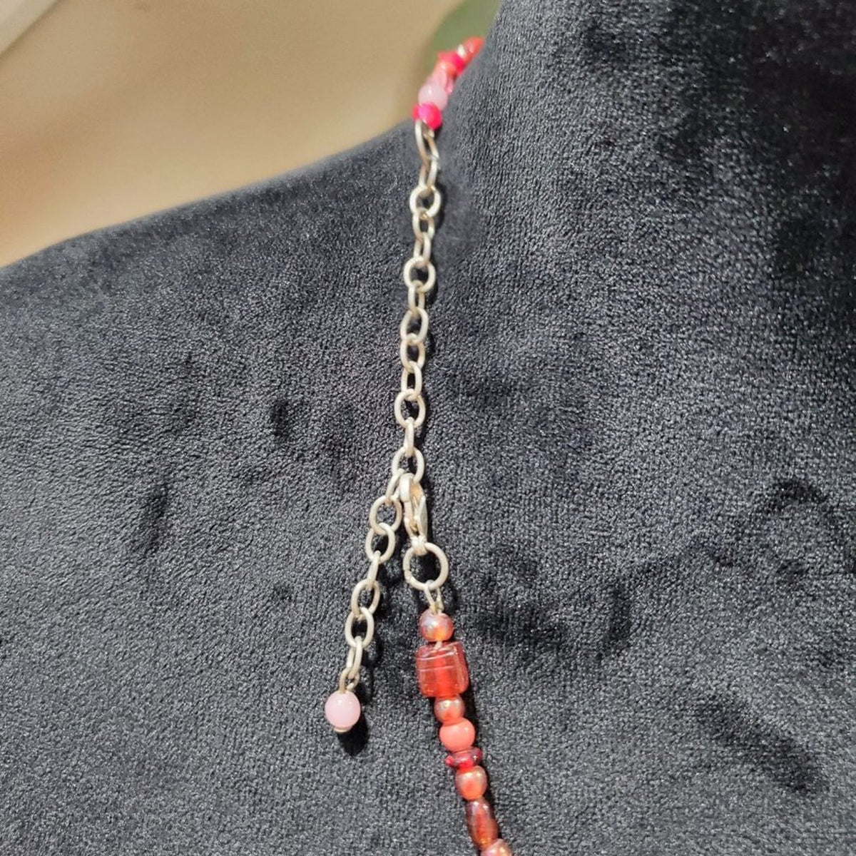Womens Fashion Red Tibetan Glass Bead Multi-Strand Collar Necklace Lobster Clasp