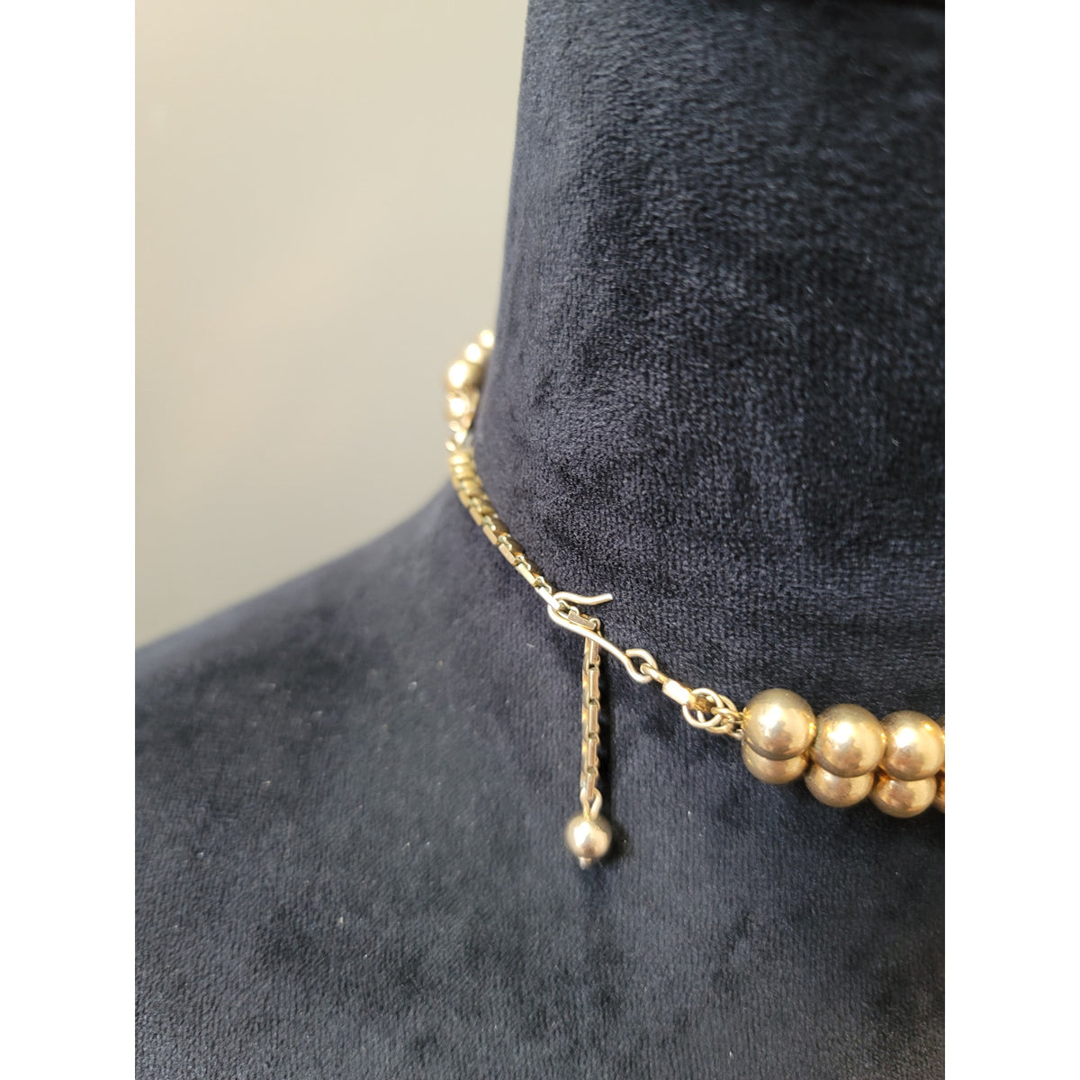 Womens Gold Tone Beaded Choker Necklace Double Strand With Hook Clasp