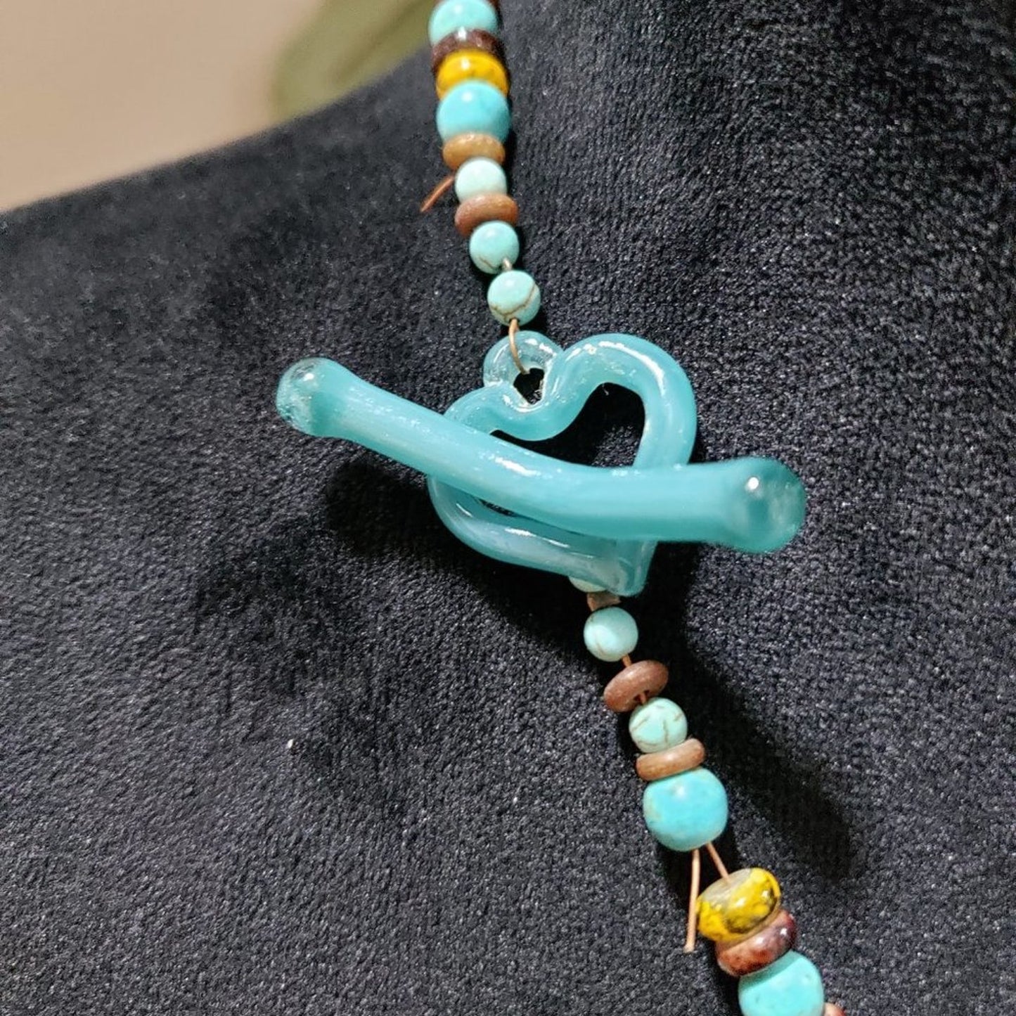 Womens Fashion Multi Round Turquoise Beaded Collar Necklace with Heart Clasp