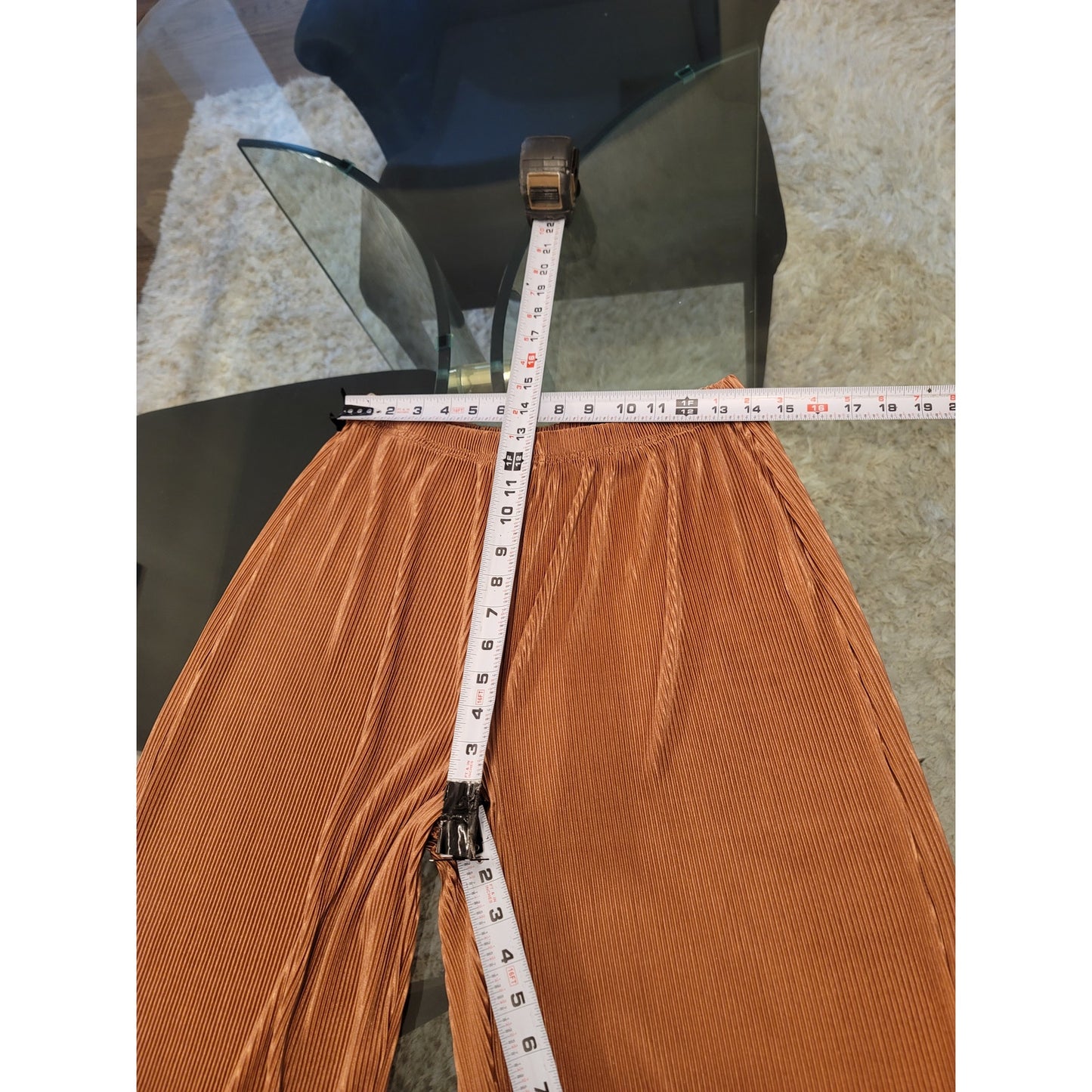 Polyester Pants Women's Size XL Pleated Light Brown Stretch Elastic Waist Luxury