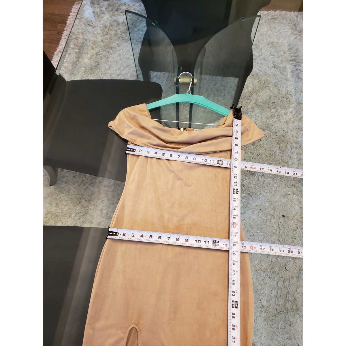 Fashion Nova Bodycon Dress Women's Size M Brown Off Shoulder Long Back Zipper