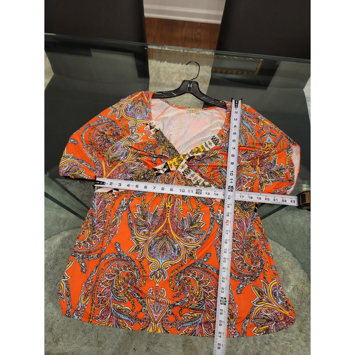 One World Blouse Top Womens SZ 2X Multicolor Paisley Empire Waist Pleated V-Neck