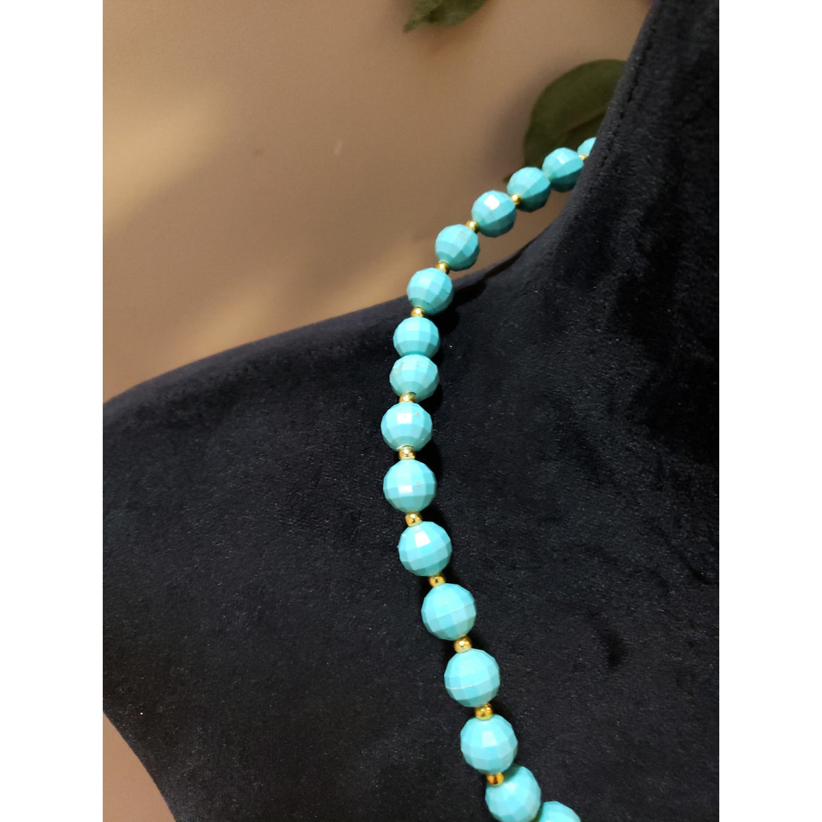 Womens Western Faceted Blue Turquoise Acrylic Beads Filigree Pendant Necklace