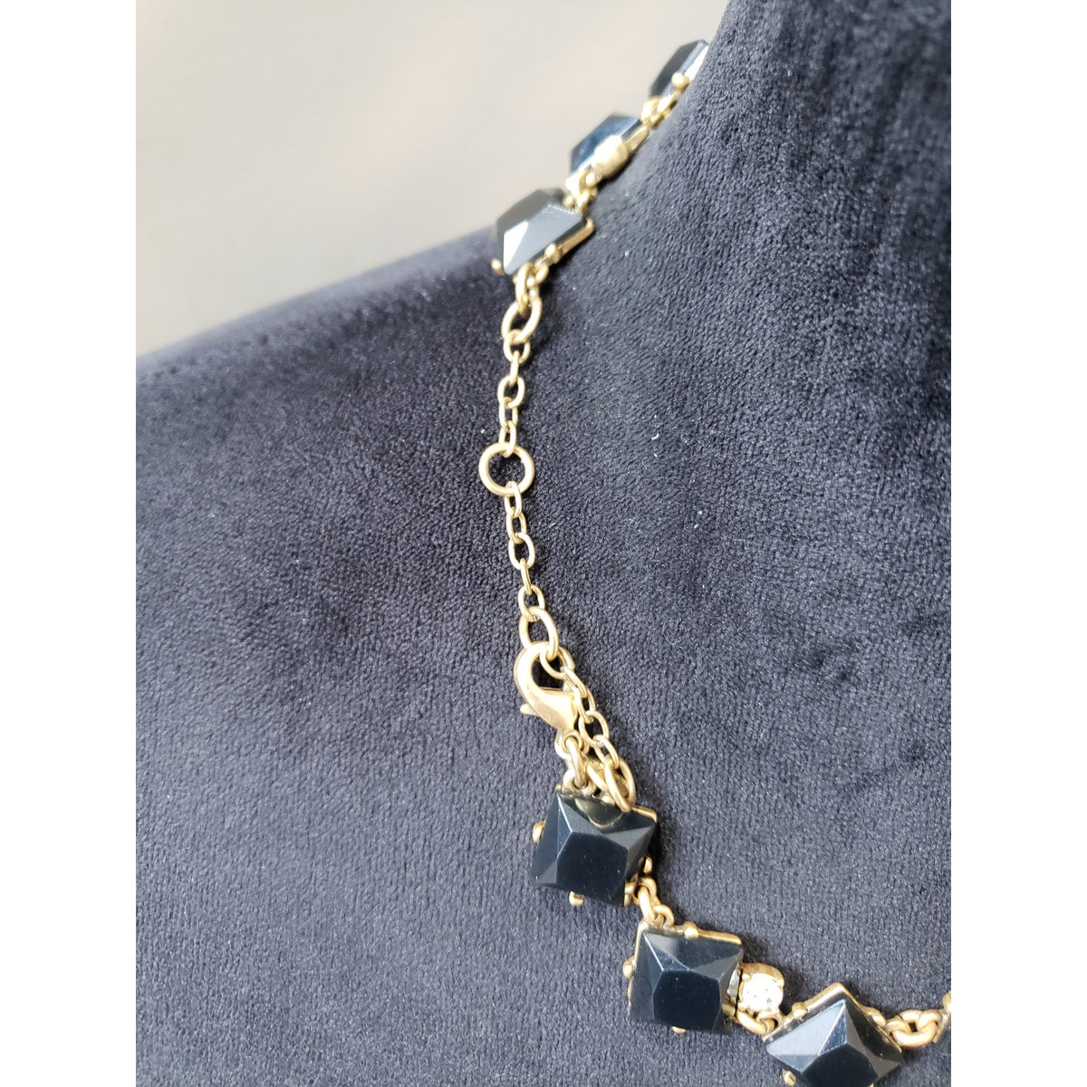 Women's Black Square Statement Necklace Gold Chain Lobster Clasp Elegant Chic