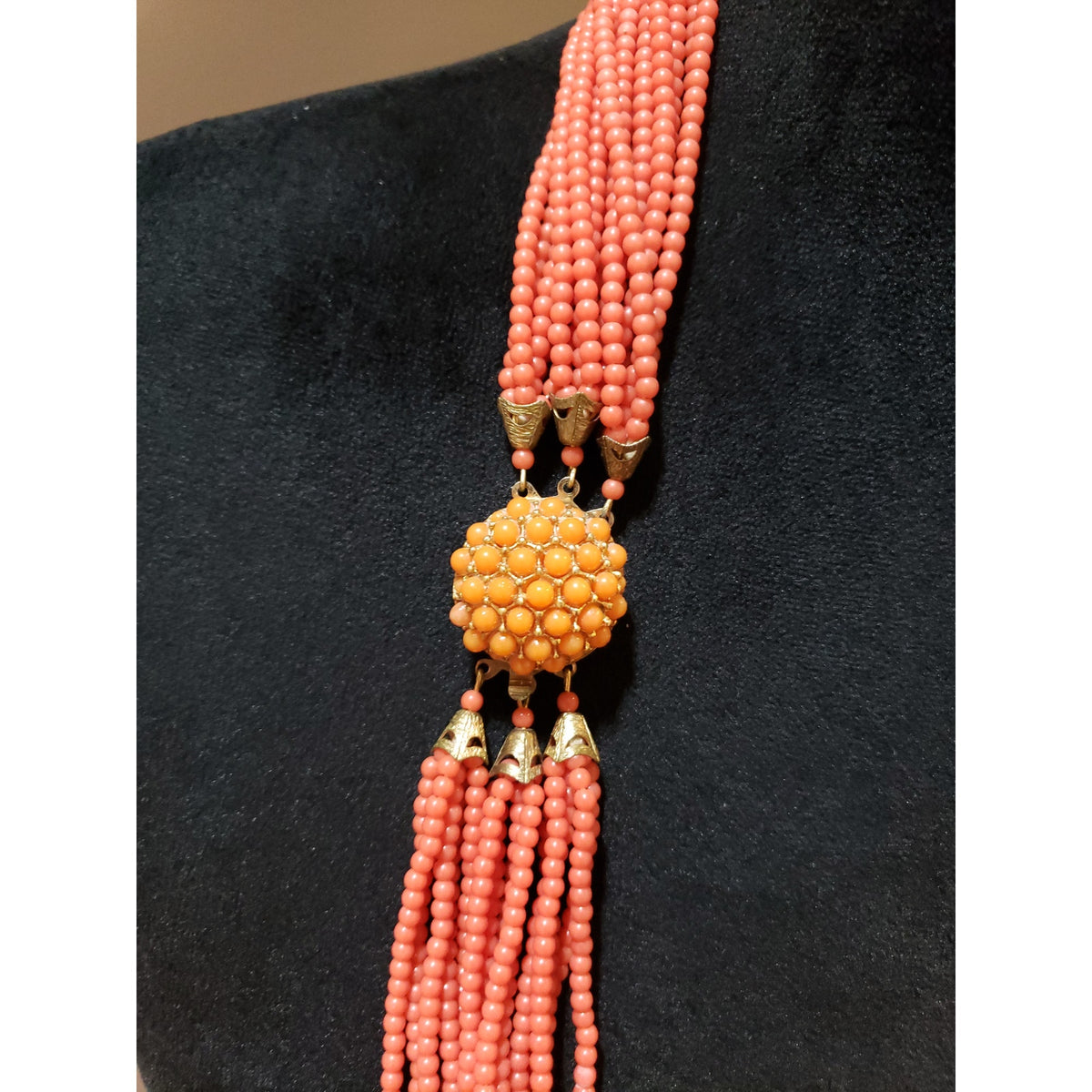 Women Fashion Multi-layered Orange Plastic Seed Beads Statement Necklace Jewelry