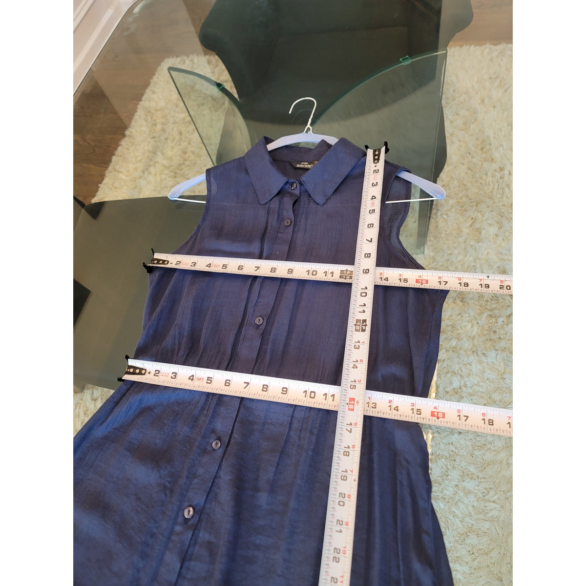 Mile Gabrielle Shirt Dress Womens Medium Navy Crinkled Collared Casual Button-Up