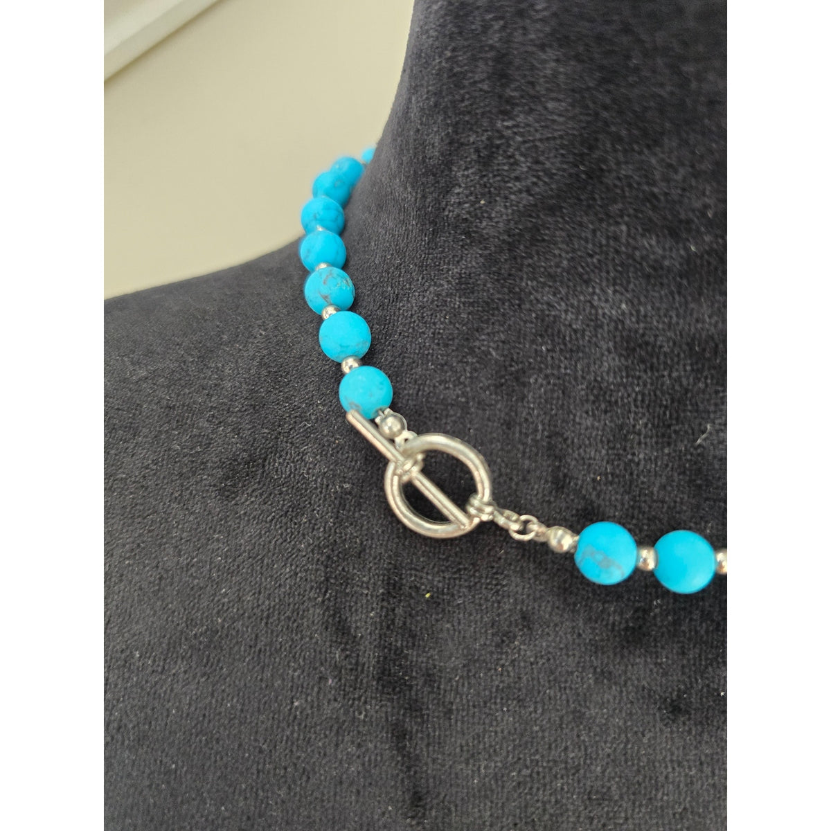 Turquoise Blue Beaded Rhinestone Spacer Statement Necklace Fashion Jewelry