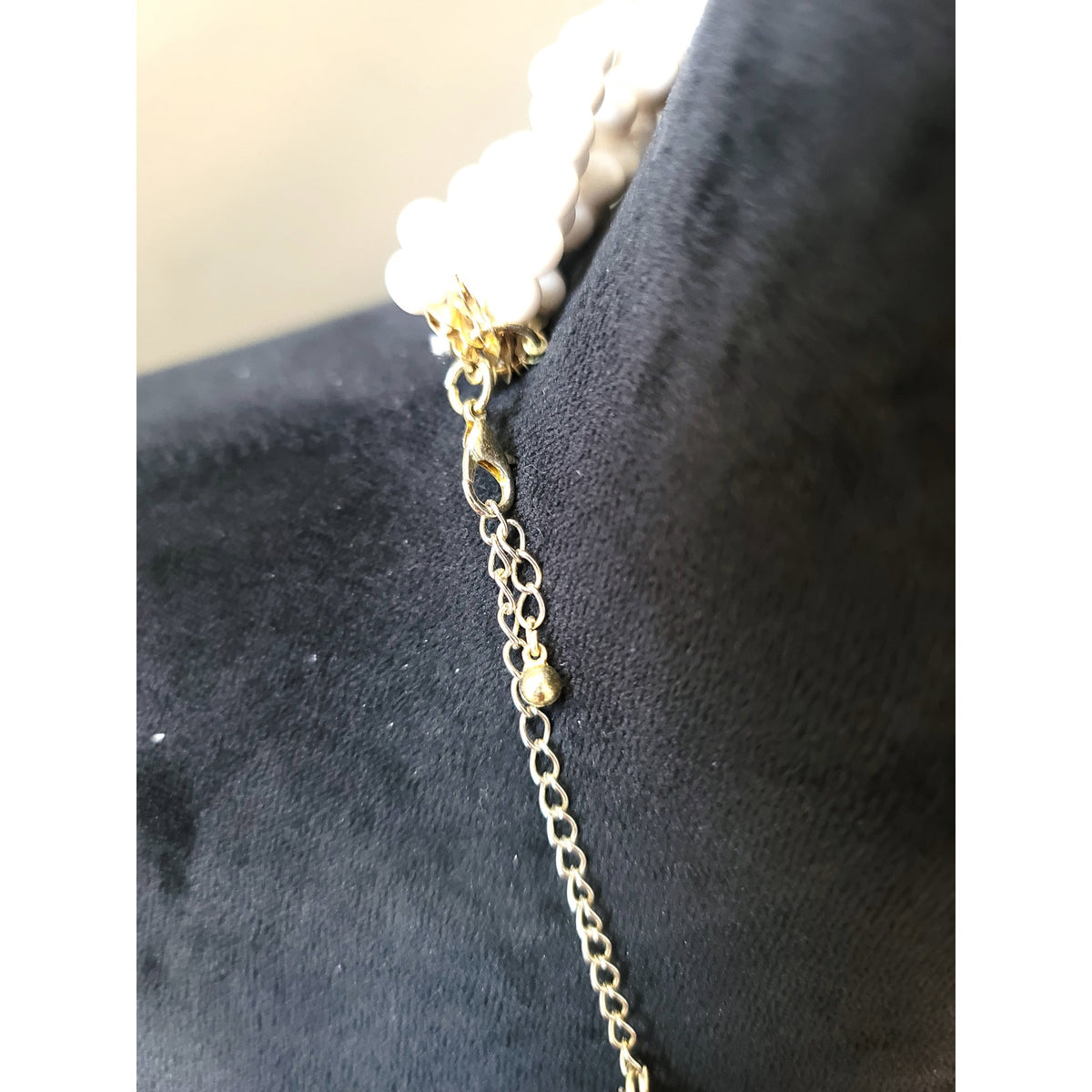 Women's White Multi Strand Beaded Statement Necklace Gold Lobster Clasp Chic