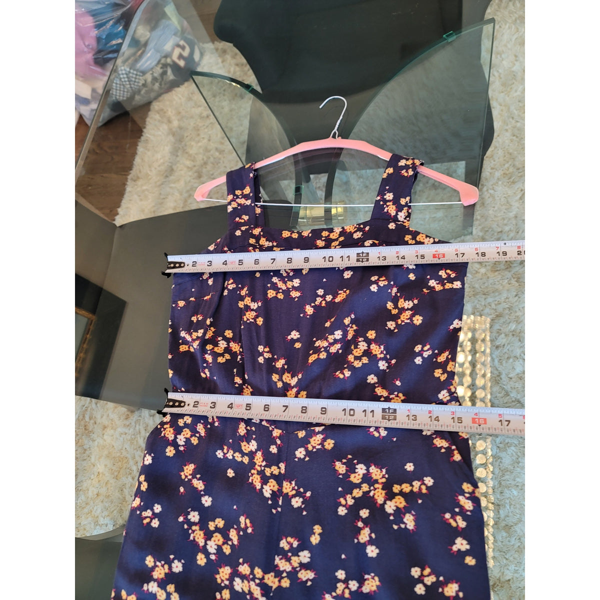 PopSugar Floral Jumpsuit Women's Size Large Navy Square Neck Sleeveless
