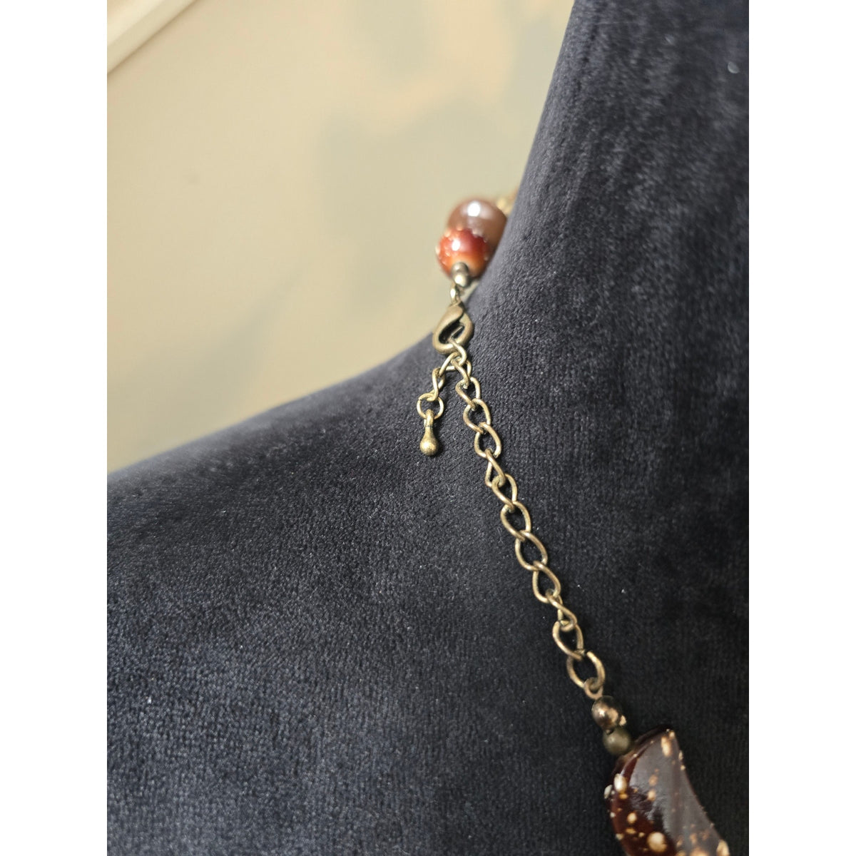 Amber Orange Brown Chunky Organic Style Mixed Beaded Boho Necklace