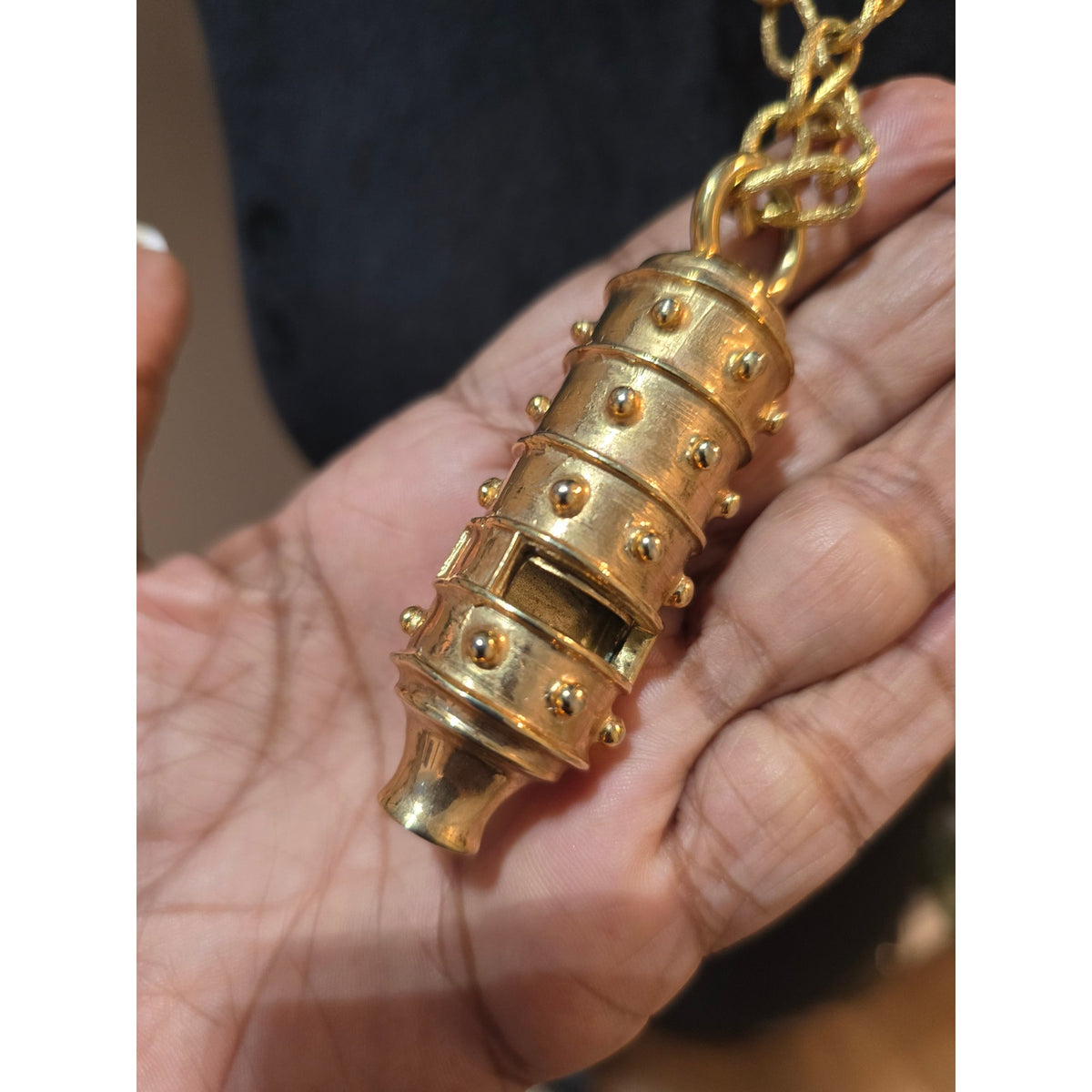 Women's Vintage Style Gold Tone Chain Necklace Cylinder Prayer Box Pendant