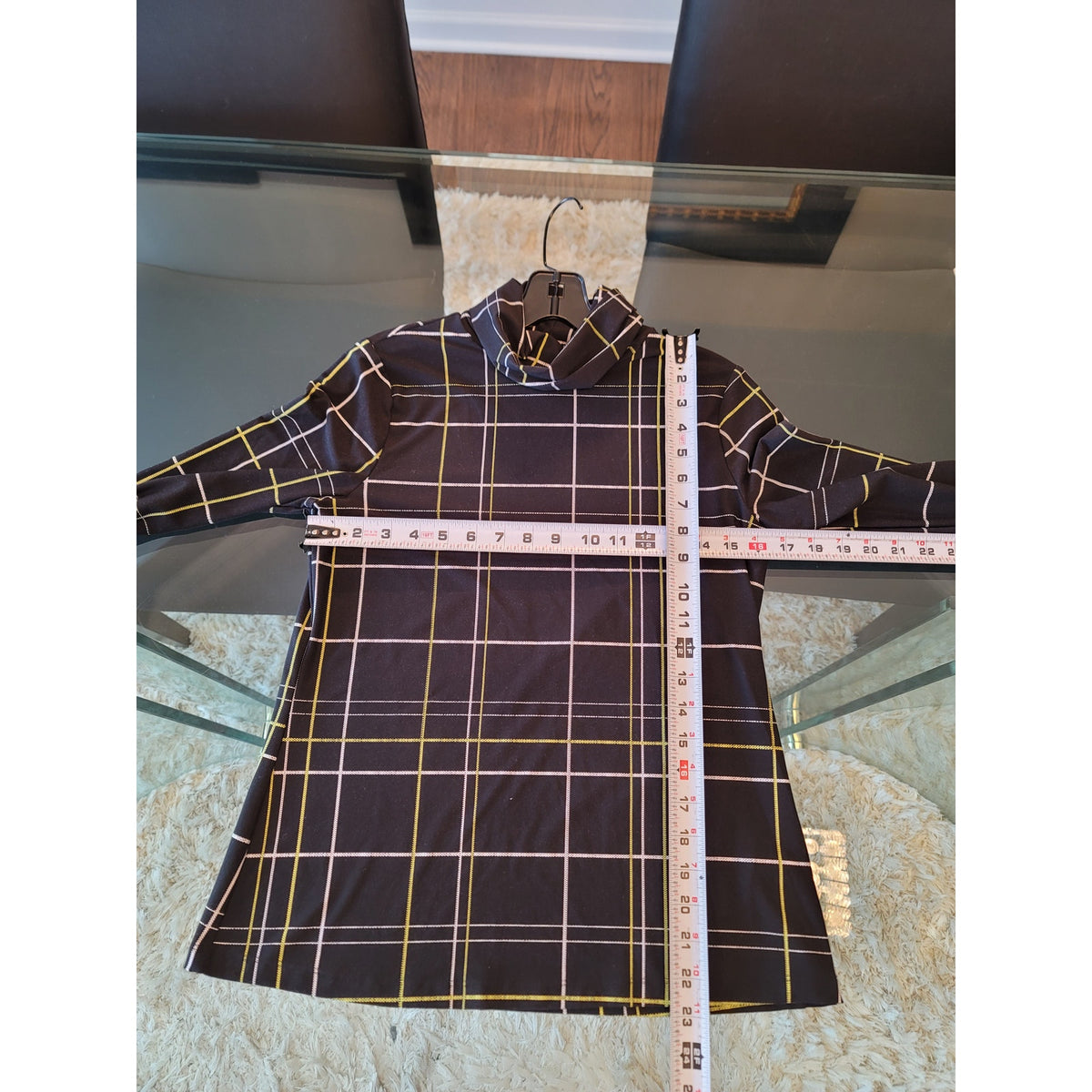 Apt 9 Blouse Small Black Plaid Stretch Turtleneck Long Sleeve Casual Pullover