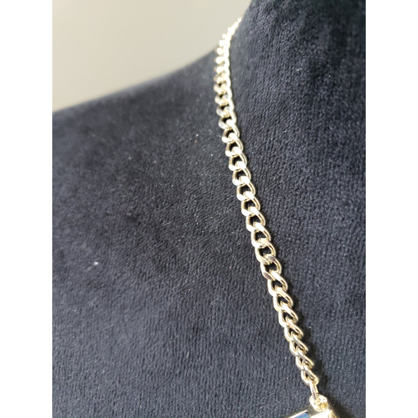 Vintage Lapis Blue Gold Tone Necklace Geometric Stone Link Chain Statement