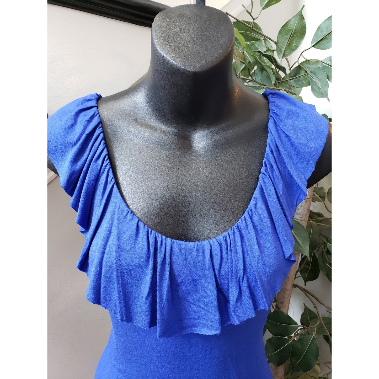 Charming Charlie Bodycon Dress Womens Small Blue Ruffle Sleeveless Keyhole Back