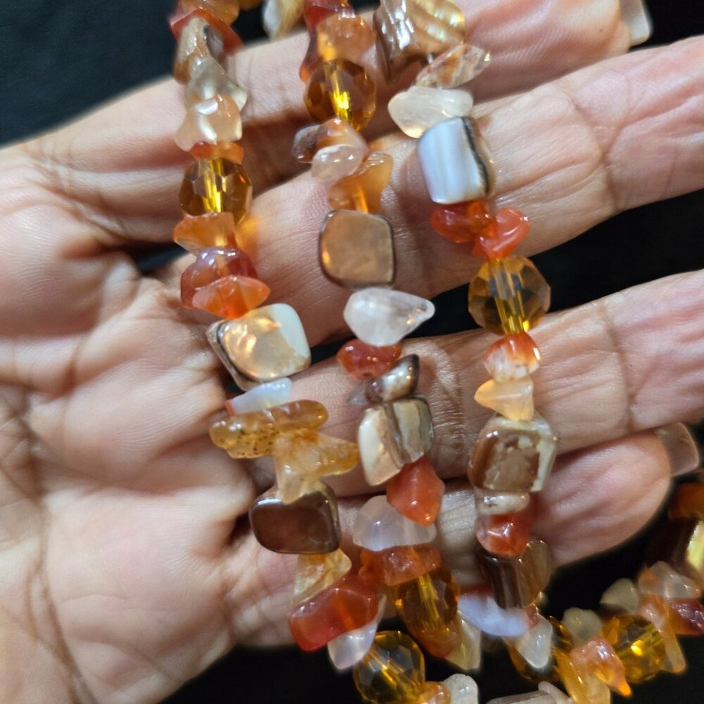 Womens Agate Stone Traditional African Trade Beaded Necklace with Lobster Clasp