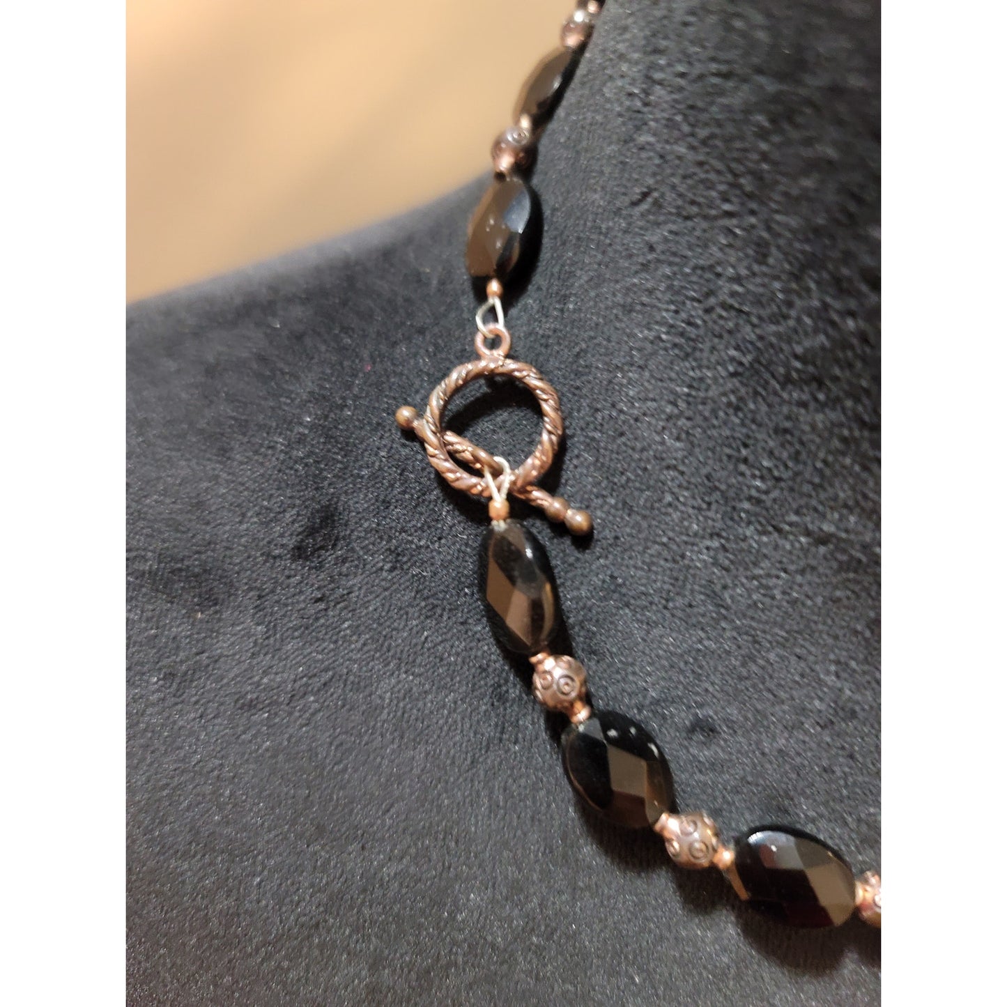 Women's Black Beaded Necklace With Glass Pendant And Toggle Lock Elegant Jewelry