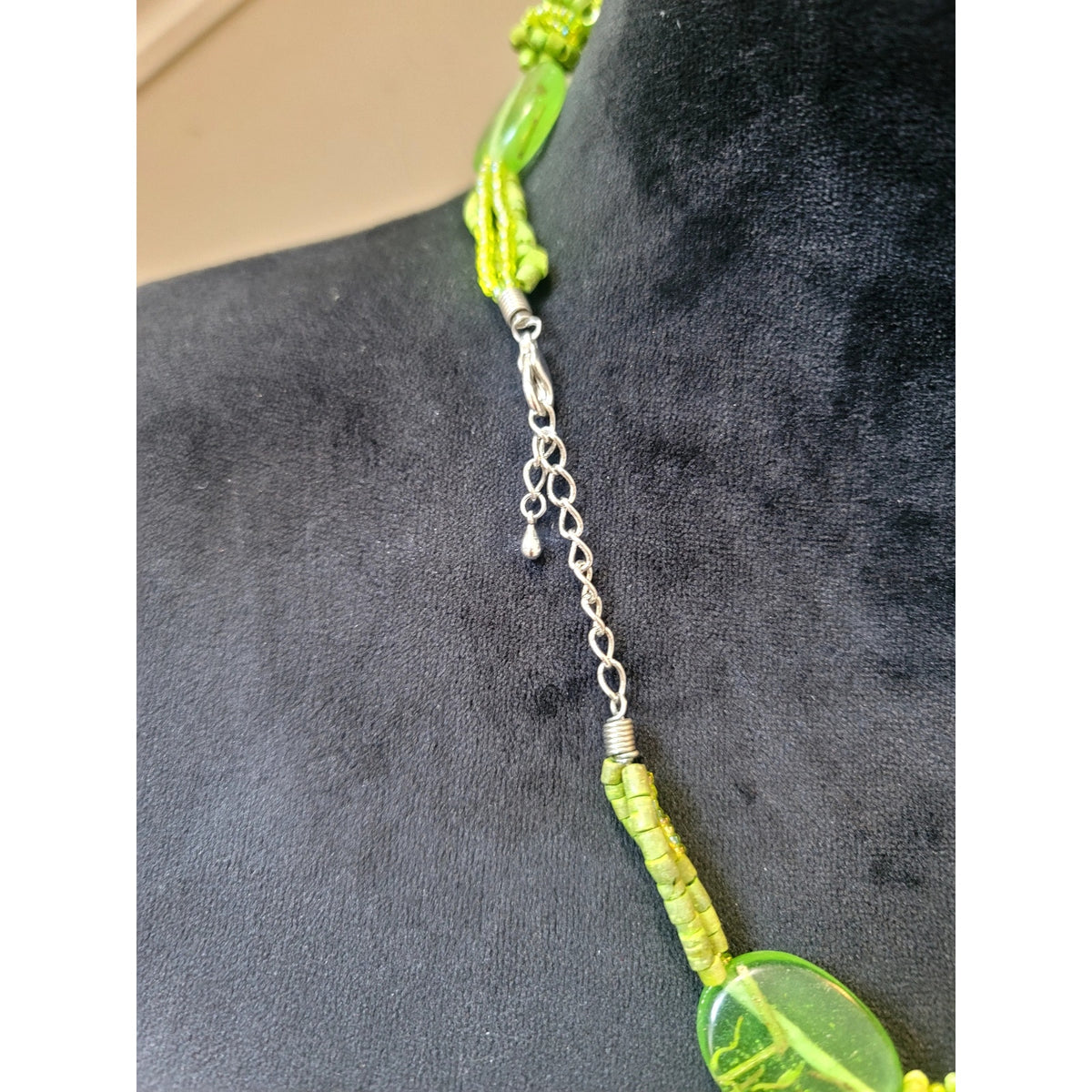 Lime Green Acrylic Oval Bead Statement Necklace Knotted Cord Chunky Boho
