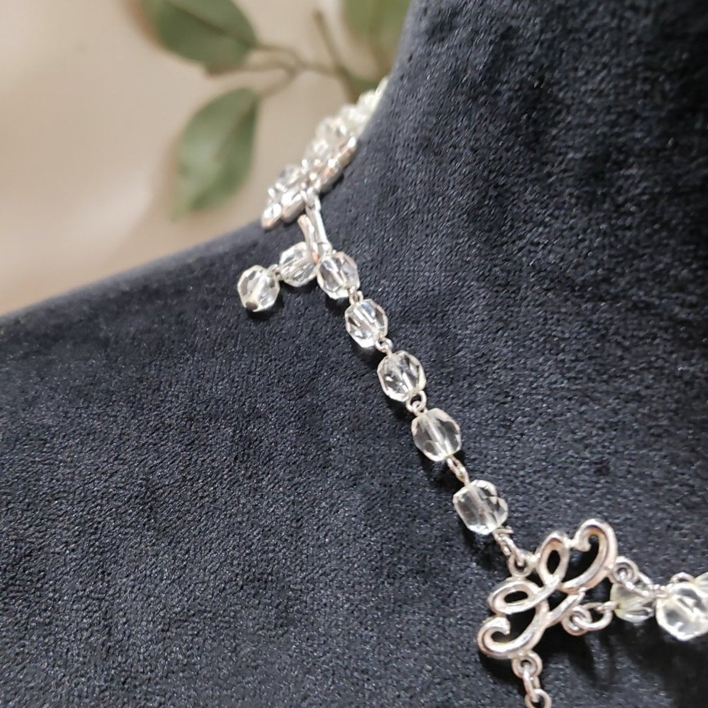 Womens Fashion Triple Strand Clear Faceted Rhinestones Beaded Charm Necklace