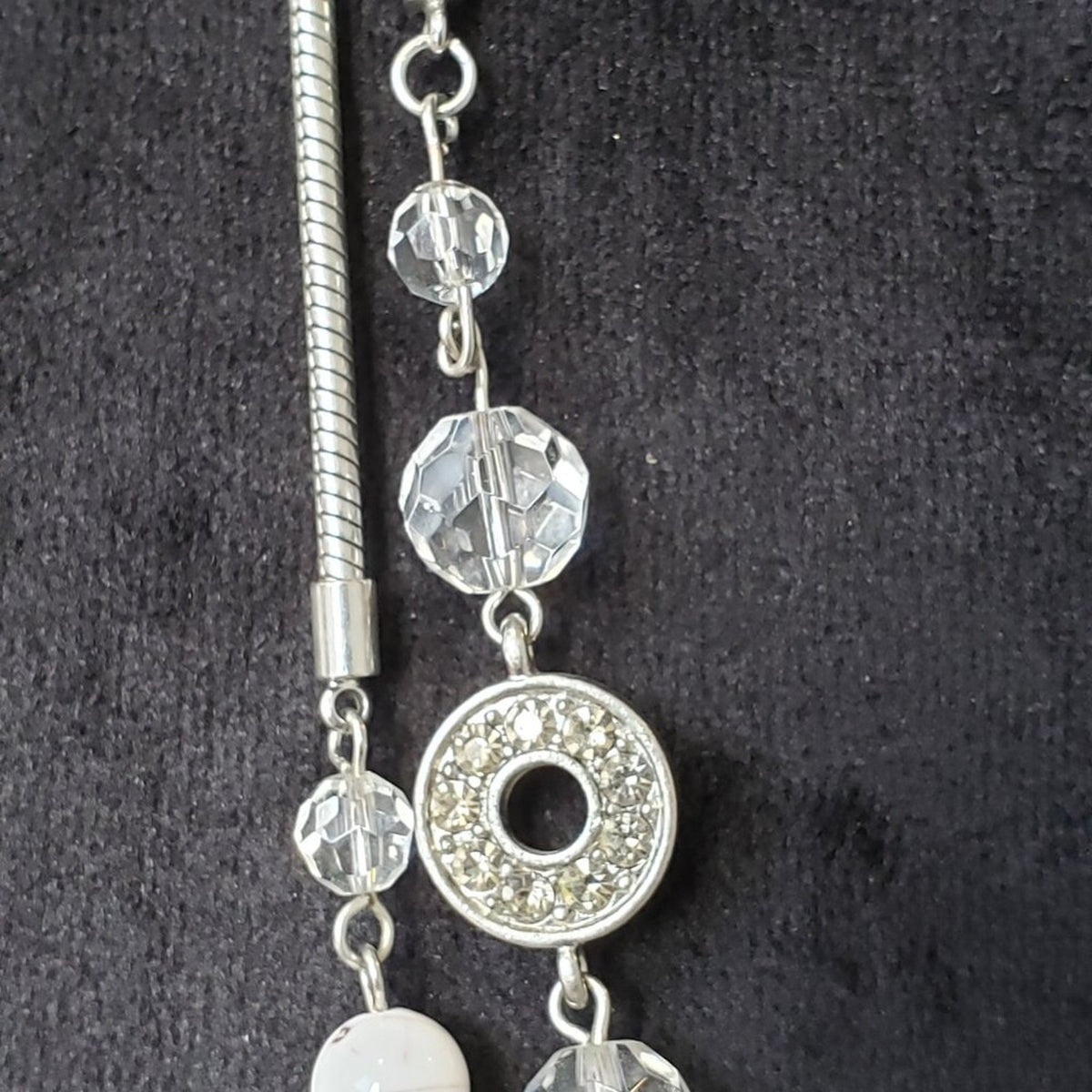 Loft Womens Silver Tone Pearl & Crystel Bead 2 Strand Long Chain Collar Necklace
